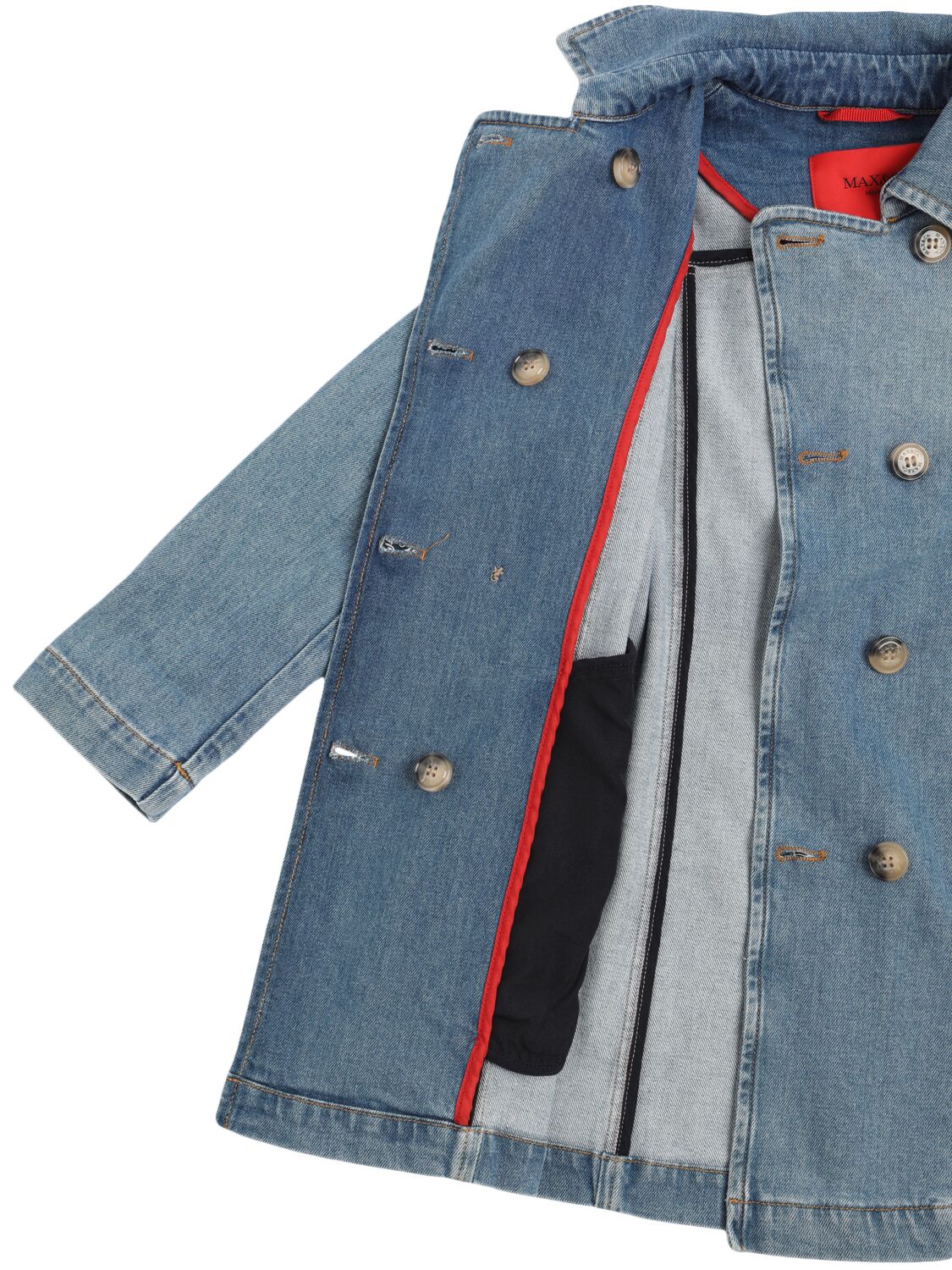Max & Co Belted Cotton Blend Denim Trench Coat In Blue