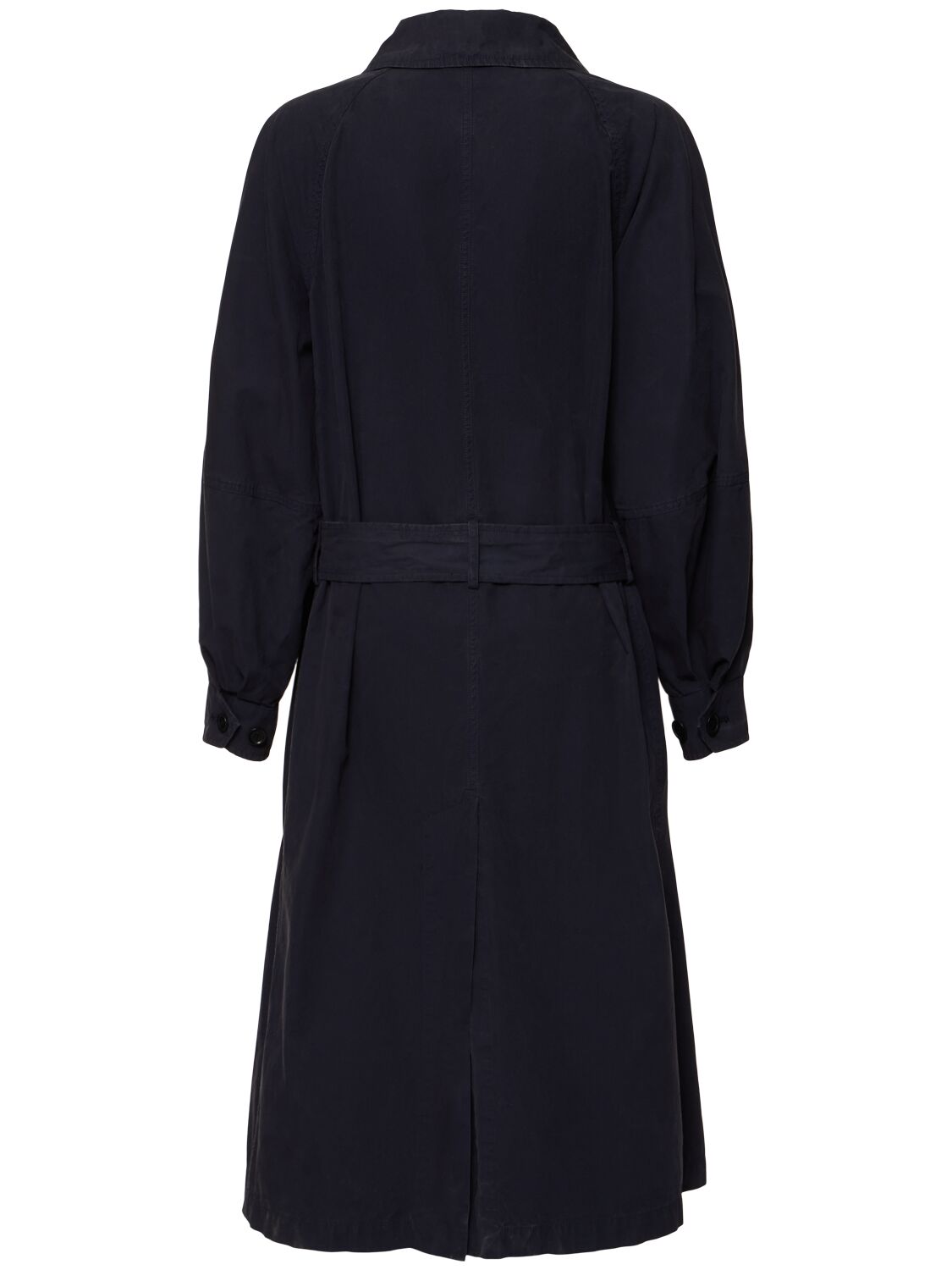 Aspesi Cotton Canvas Belted Long Coat In Navy