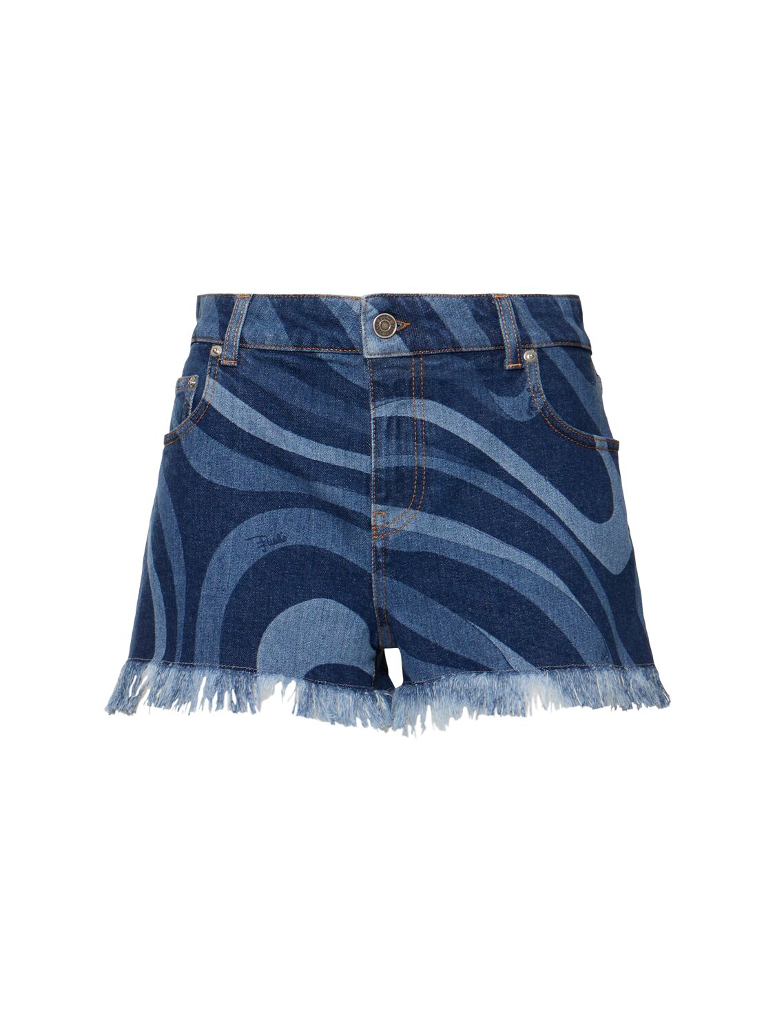 Marmo Print Stretch Denim Mini Shorts