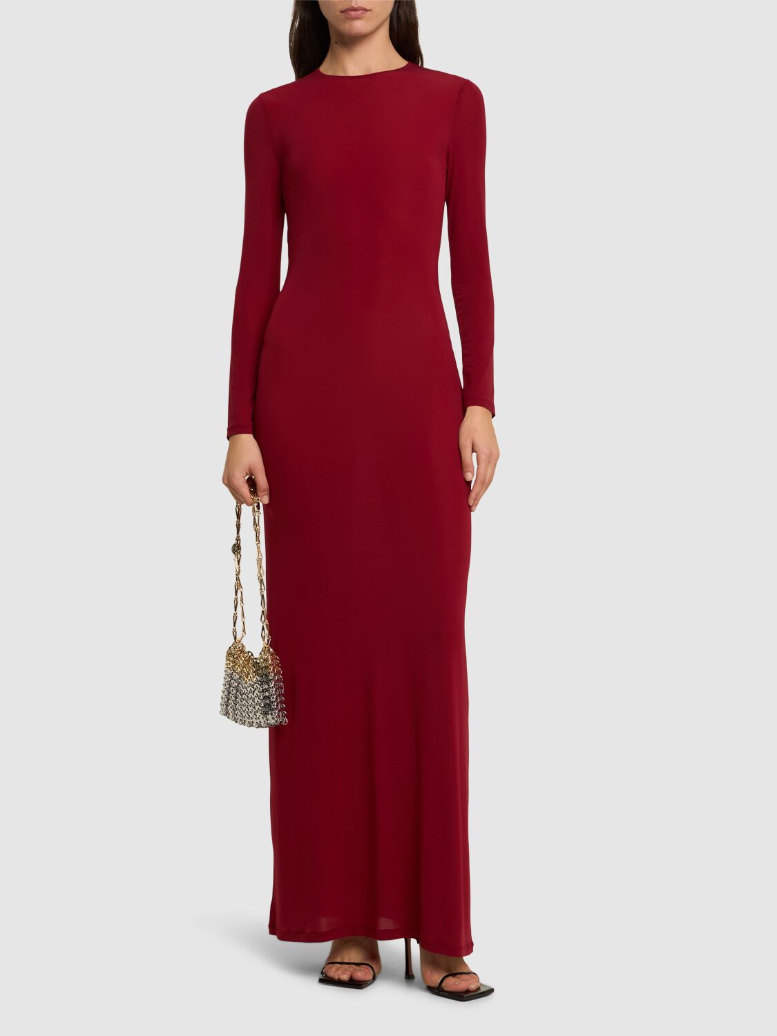 Shop Rabanne Second Skin Long Dress In Burgundy