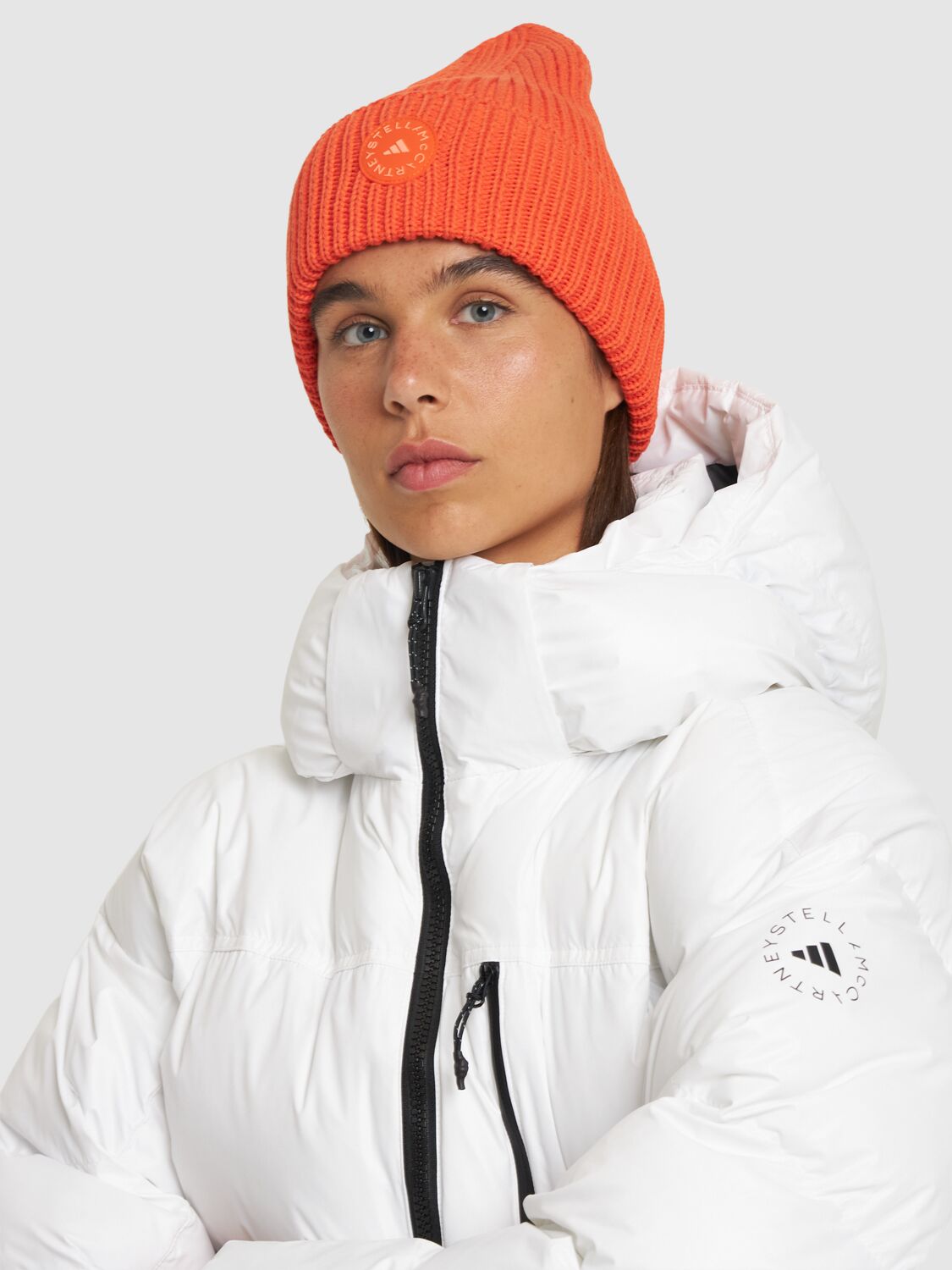 Shop Adidas By Stella Mccartney Ribbed Beanie In Orange