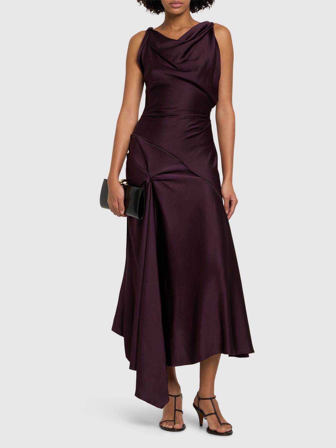 VICTORIA BECKHAM DRAPED CREPE SATIN MIDI DRESS 