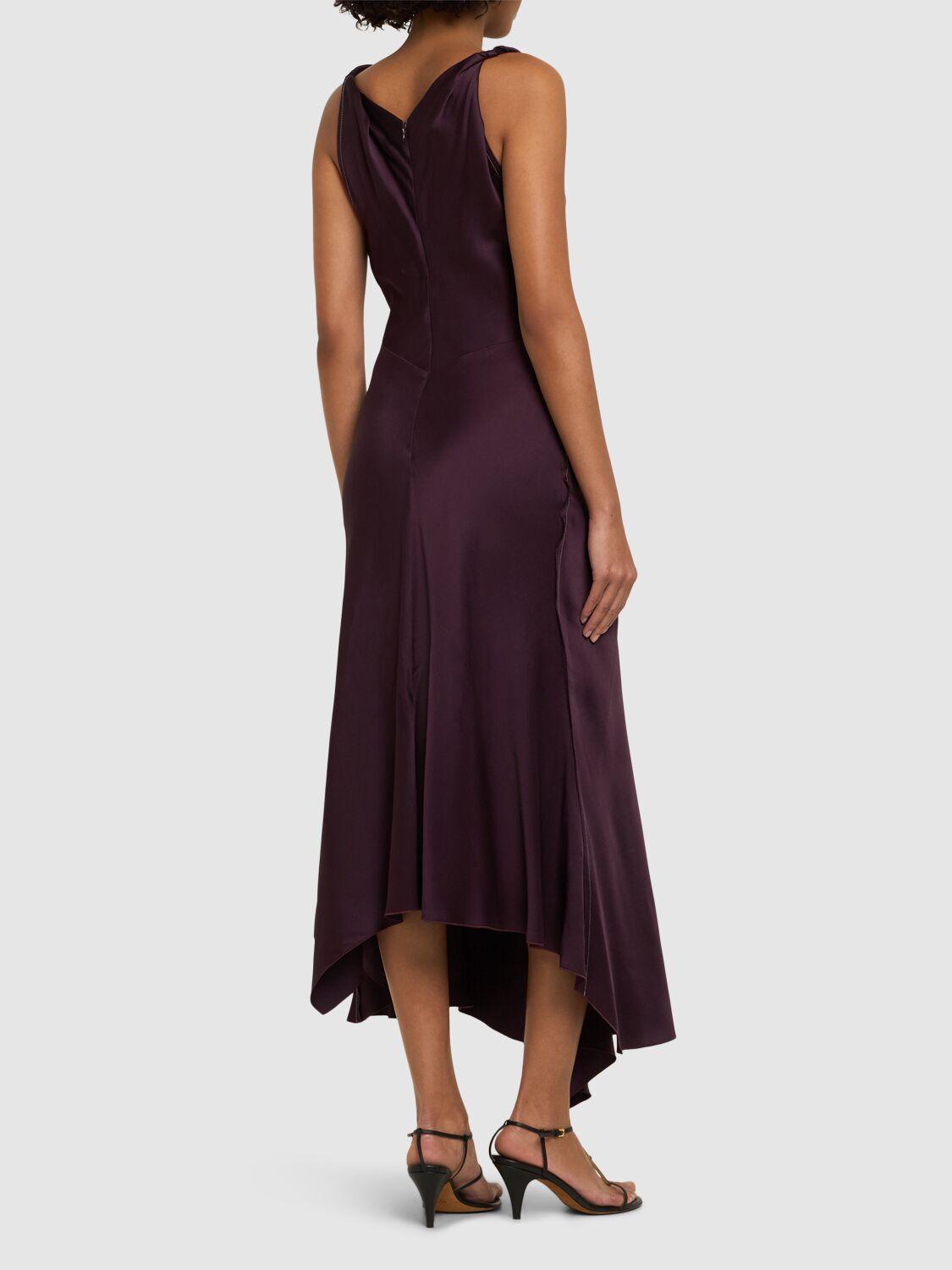 VICTORIA BECKHAM DRAPED CREPE SATIN MIDI DRESS 
