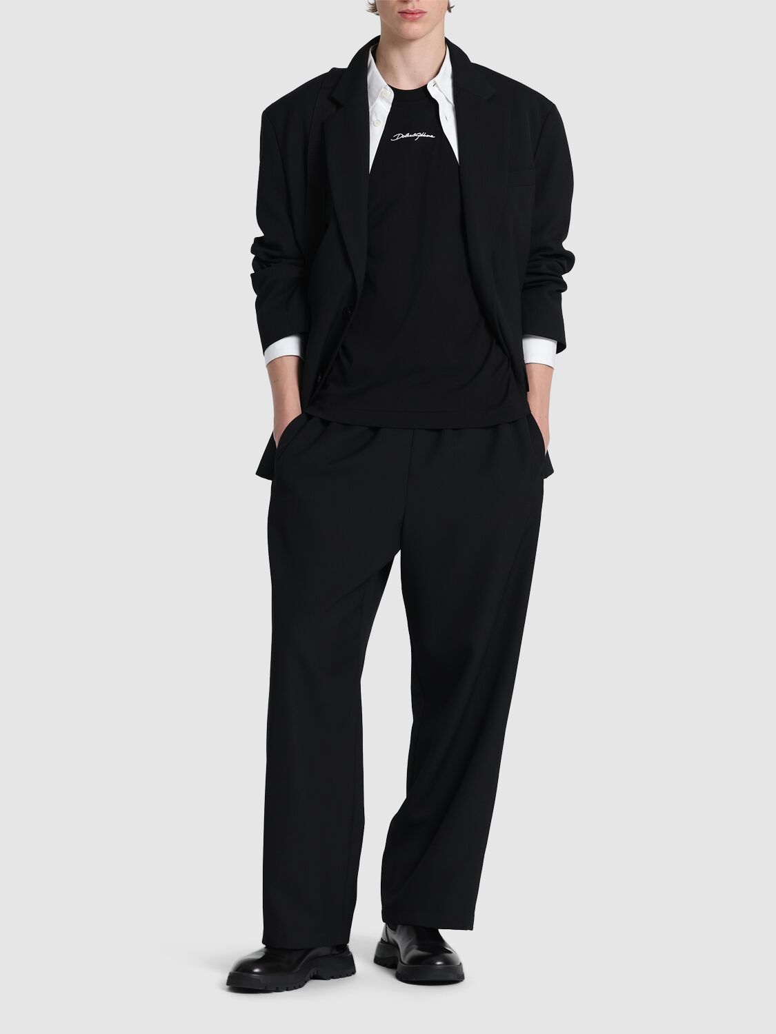 Dolce & Gabbana Black Crewneck T-shirt With Signature Logo In Cotton Man In Black