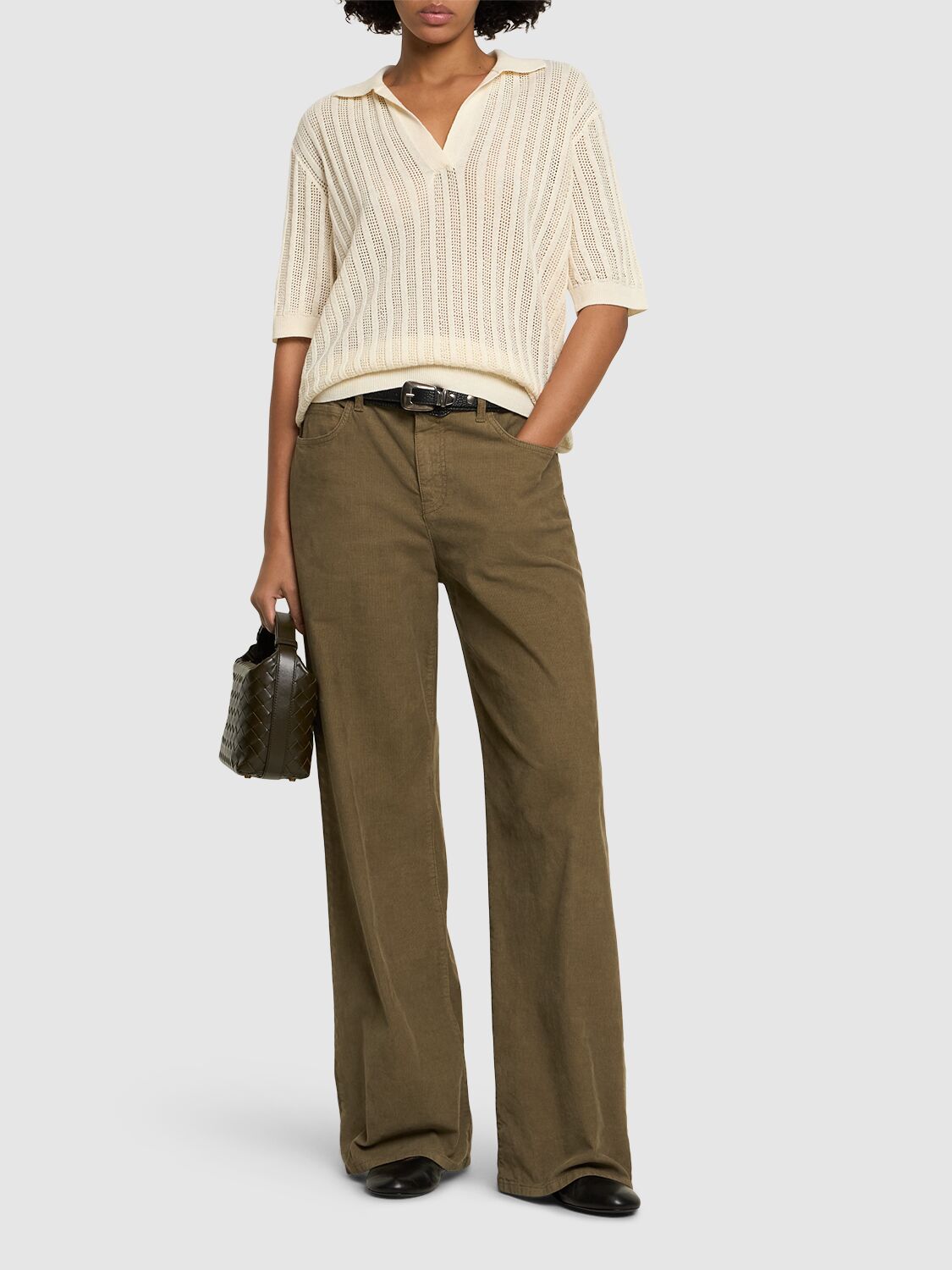 Aspesi Cotton & Linen Blend Polo Top In Ivory