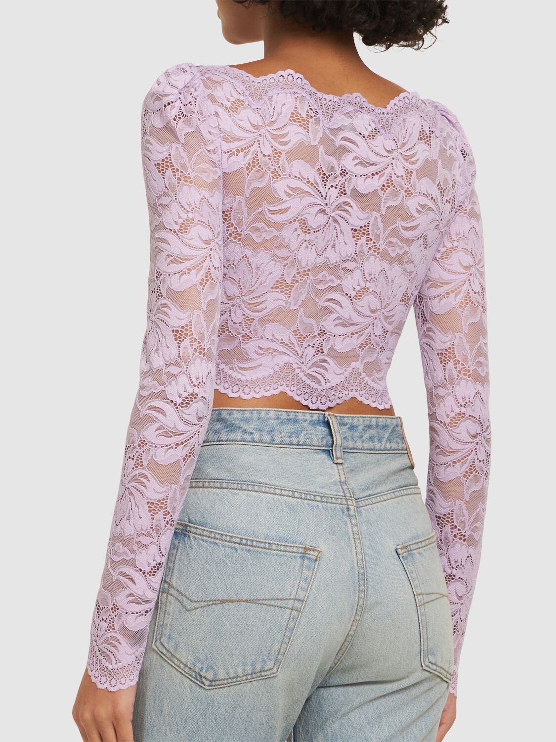 Rabanne Lavender Lace-effect Top With Boat Neckline In Lilac