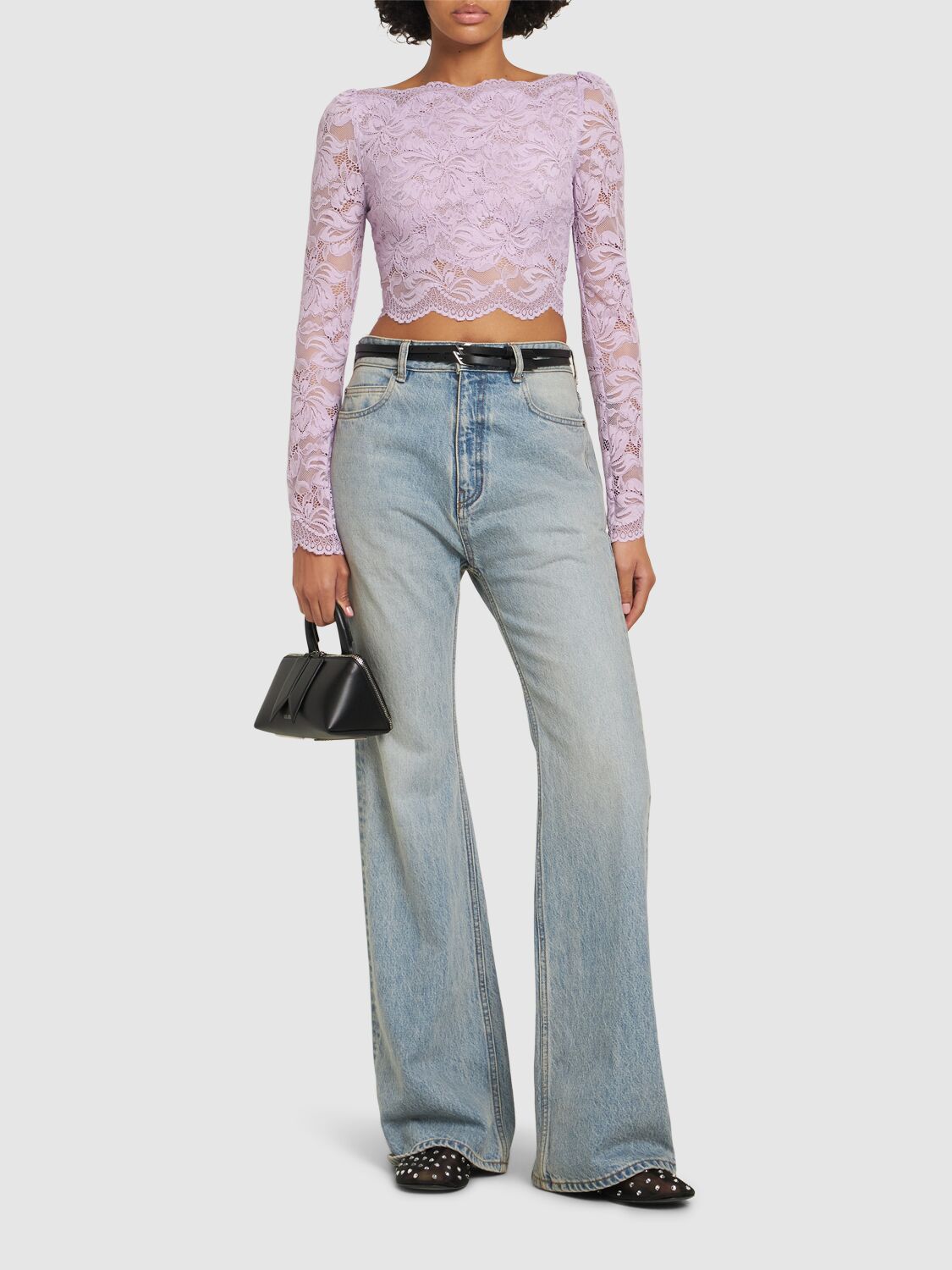 Rabanne Lavender Lace-effect Top With Boat Neckline In Lilac