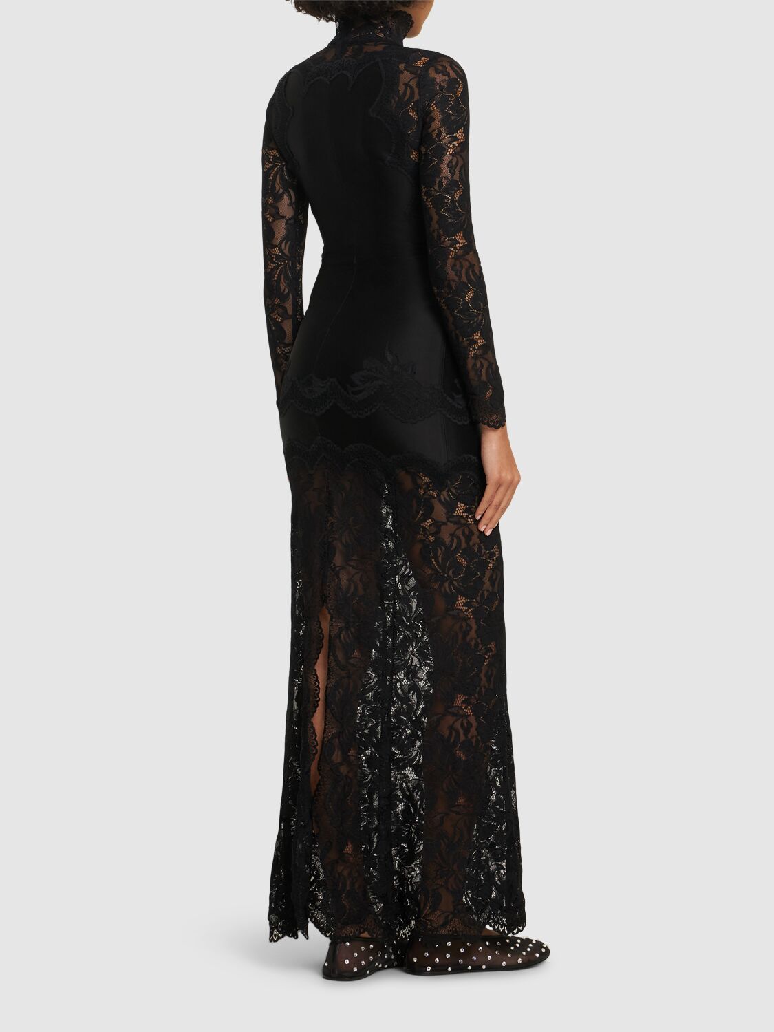 Rabanne Fitted Lace Dress With High Collar In Black