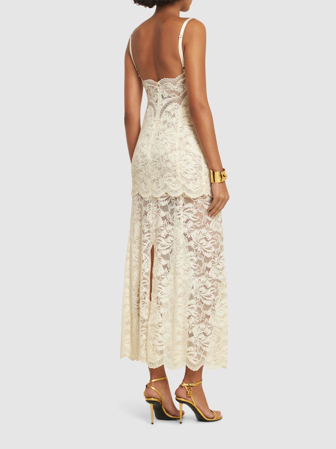 Rabanne Lace Overlay Ankle Length Dress In White
