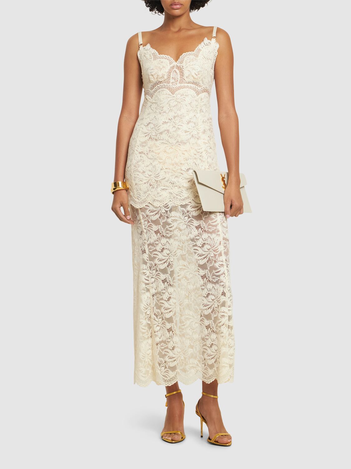 Rabanne Lace Overlay Ankle Length Dress In White