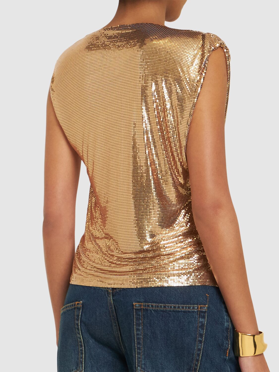Rabanne Draped Mesh Top In Gold