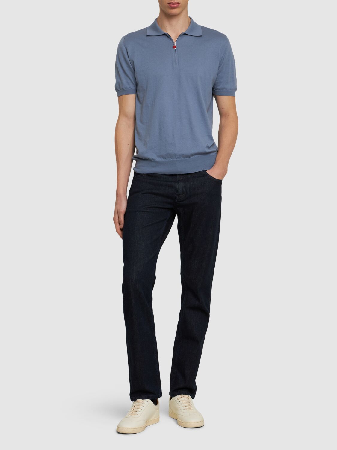 KITON COTTON ZIPPED POLO 