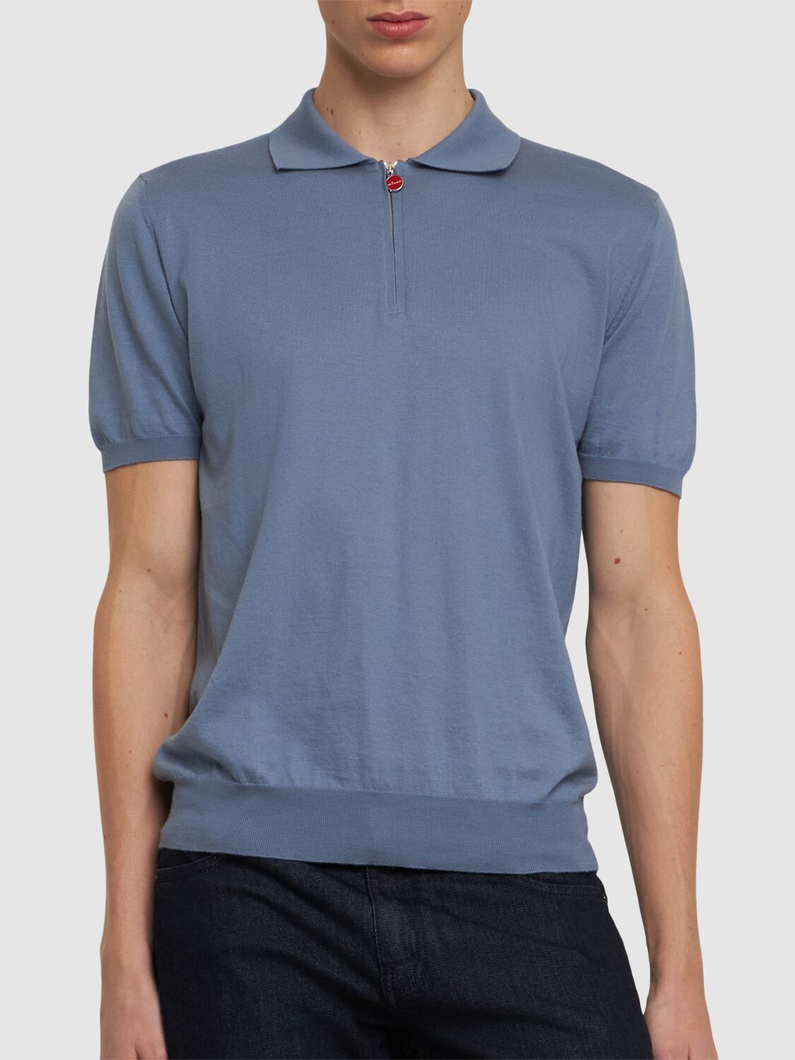 KITON COTTON ZIPPED POLO 