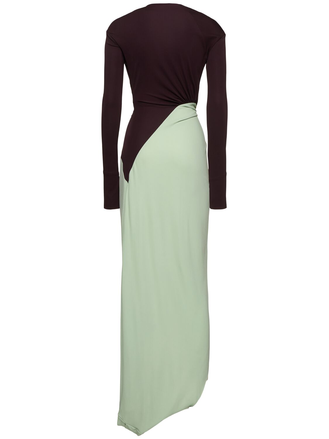 Victoria Beckham Knotted Jersey Gown In Bordeaux/green