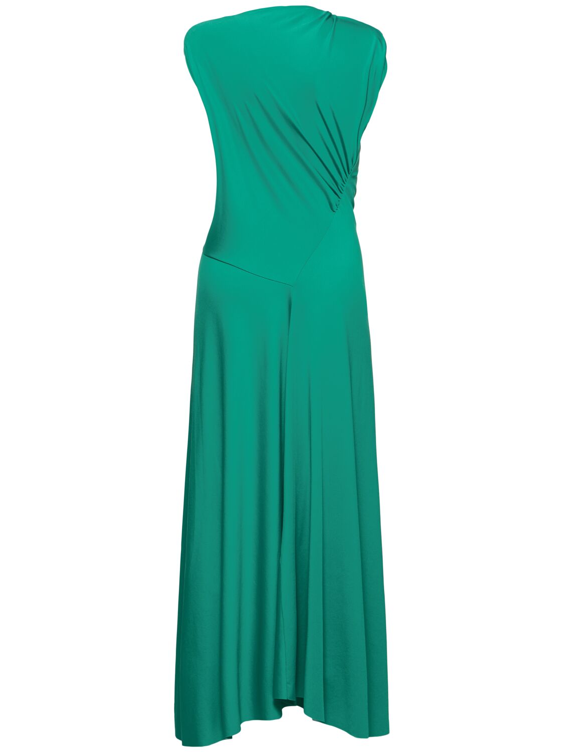 Victoria Beckham Womens Peacock Drape Front Assymmetric Stretch-jersey Maxi Dress In Green