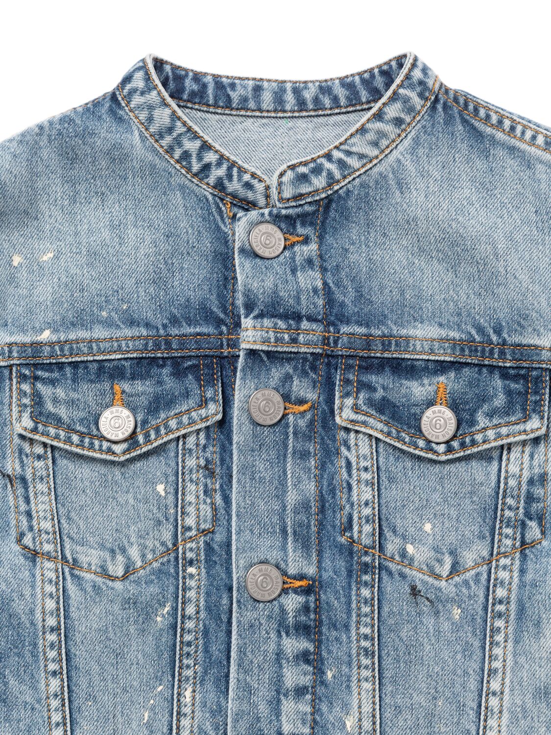 Mm6 Maison Margiela Printed Cotton Denim Jacket In Blue