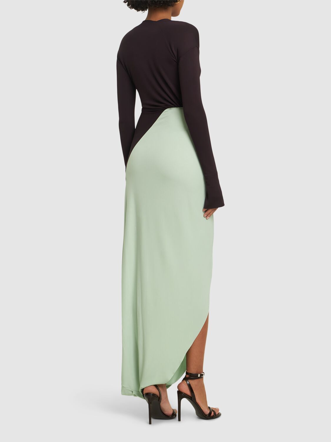 Victoria Beckham Knotted Jersey Gown In Bordeaux/green
