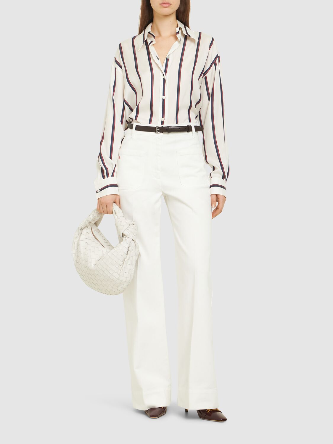 Shop Victoria Beckham Alina High Rise Wide Jeans In White
