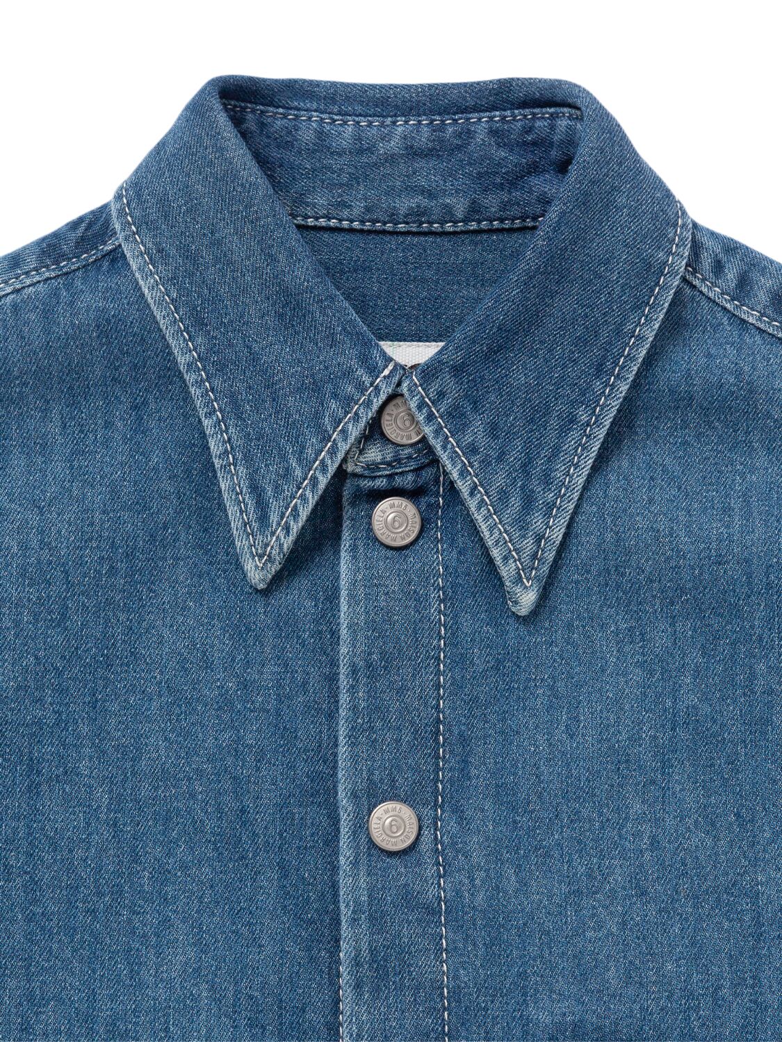 Mm6 Maison Margiela Cotton Denim Cropped Shirt In Blue