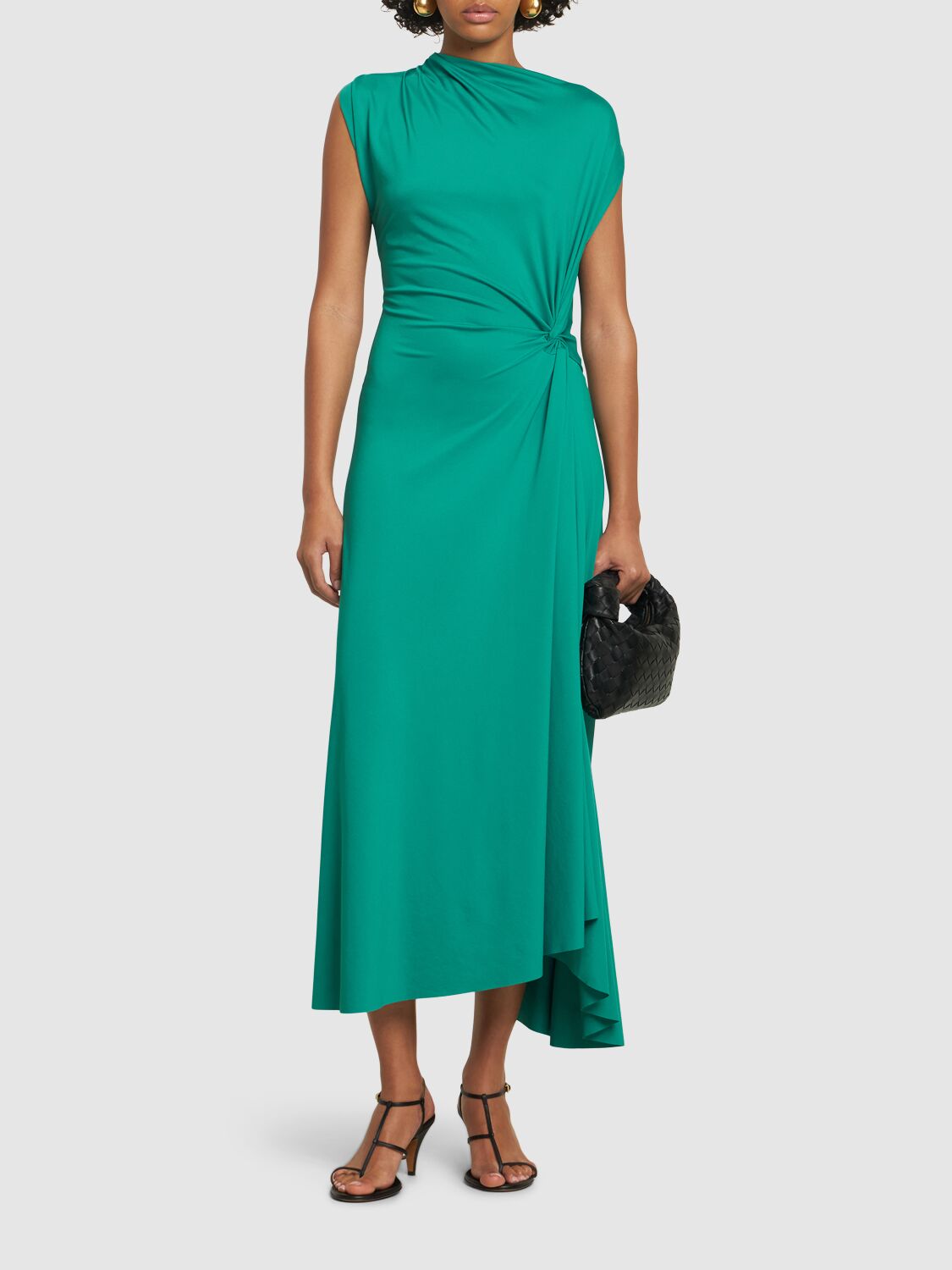 Victoria Beckham Womens Peacock Drape Front Assymmetric Stretch-jersey Maxi Dress In Green
