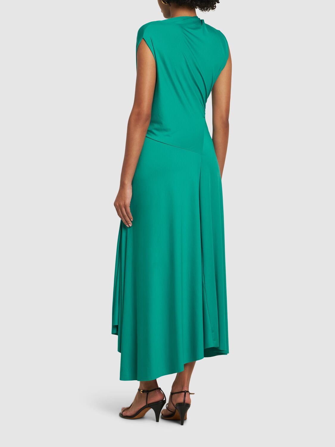 Victoria Beckham Womens Peacock Drape Front Assymmetric Stretch-jersey Maxi Dress In Green