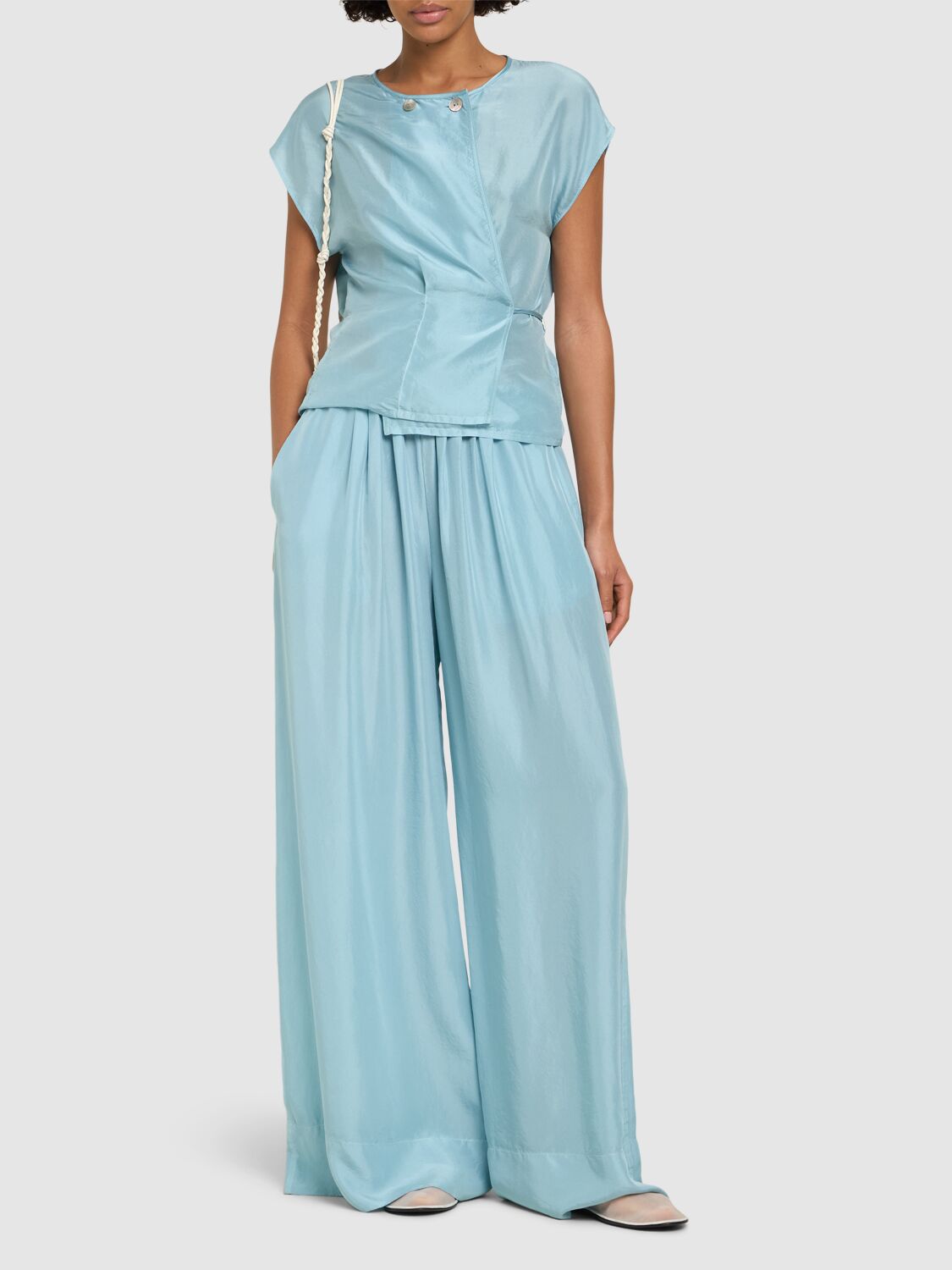 Shop Forte Forte Habotai Silk Crossed Top In Light Blue
