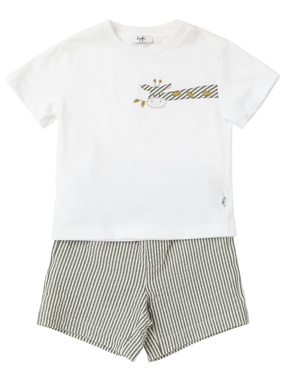 Il Gufo Cotton T-shirt & Seersucker Shorts In White/green