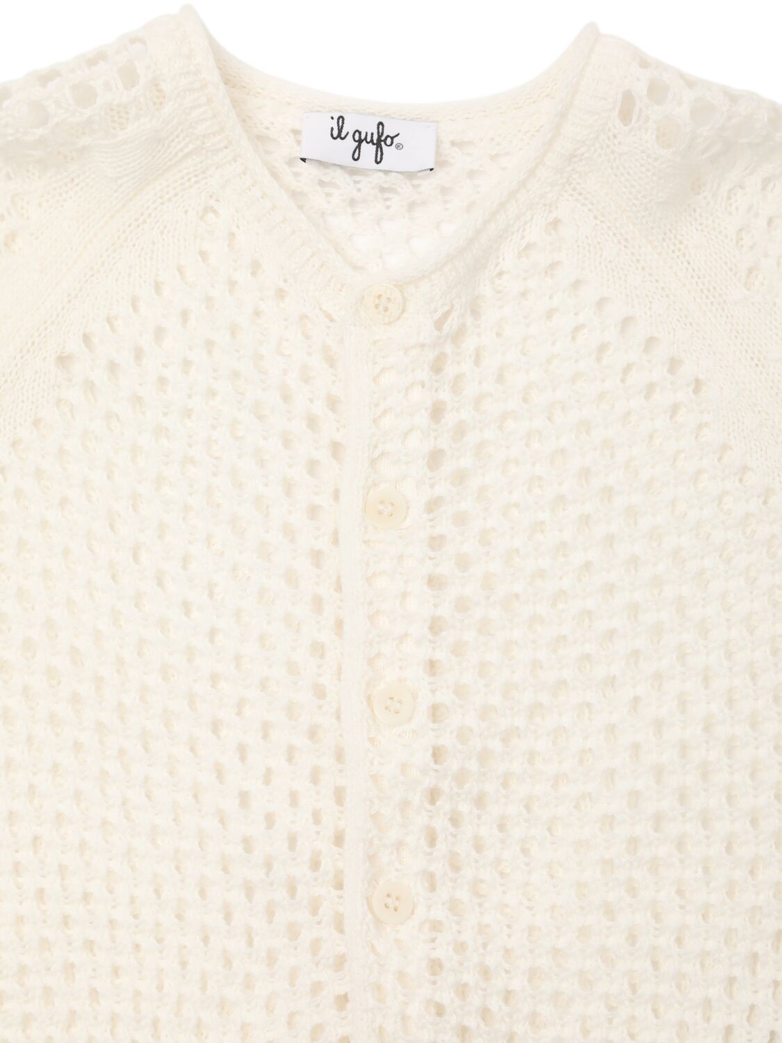 Il Gufo Open Knit Cotton Cardigan In White