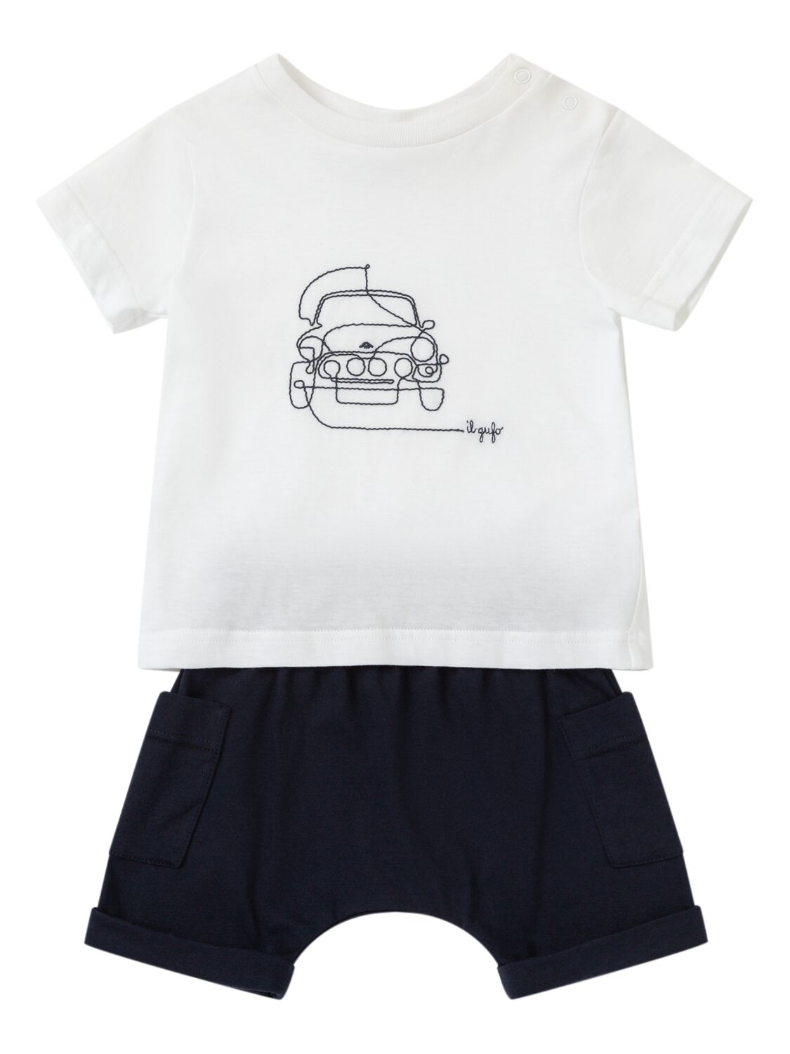 Il Gufo Cotton Jersey T-shirt & Shorts In White/blue