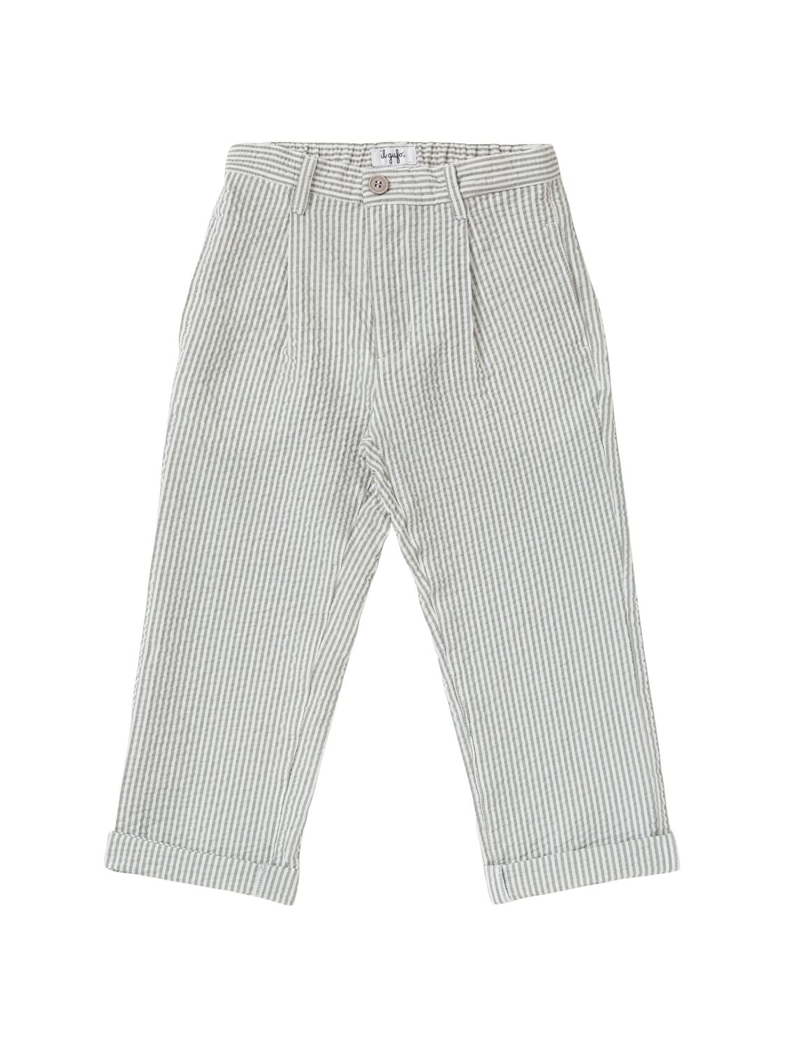 Il Gufo Striped Cotton Seersucker Pants In White/grey