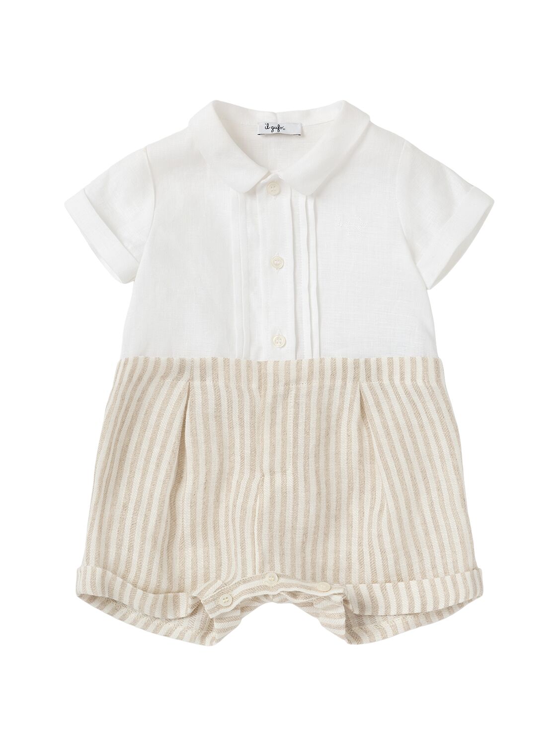 Il Gufo Cotton Seersucker Romper In White/beige