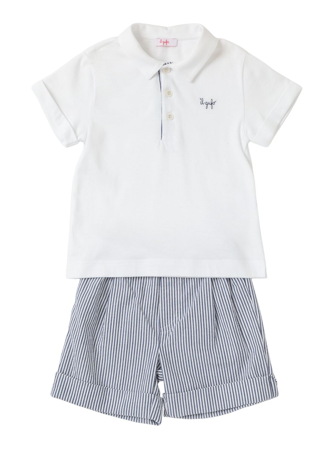 Il Gufo Cotton Stretch Polo Shirt & Shorts In White/blue