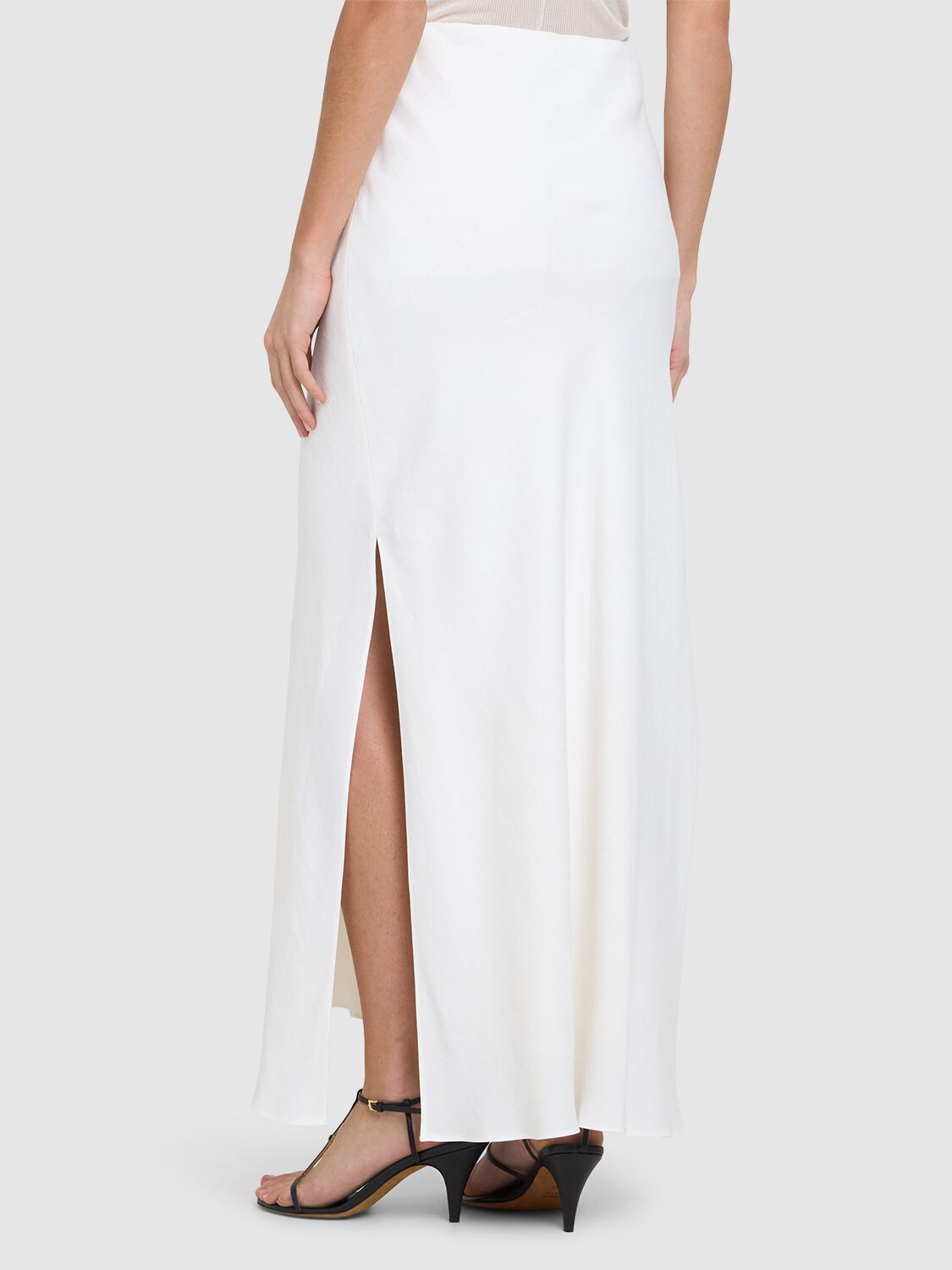 Brunello Cucinelli Fluid Linen Blend Twill Long Skirt In Ivory