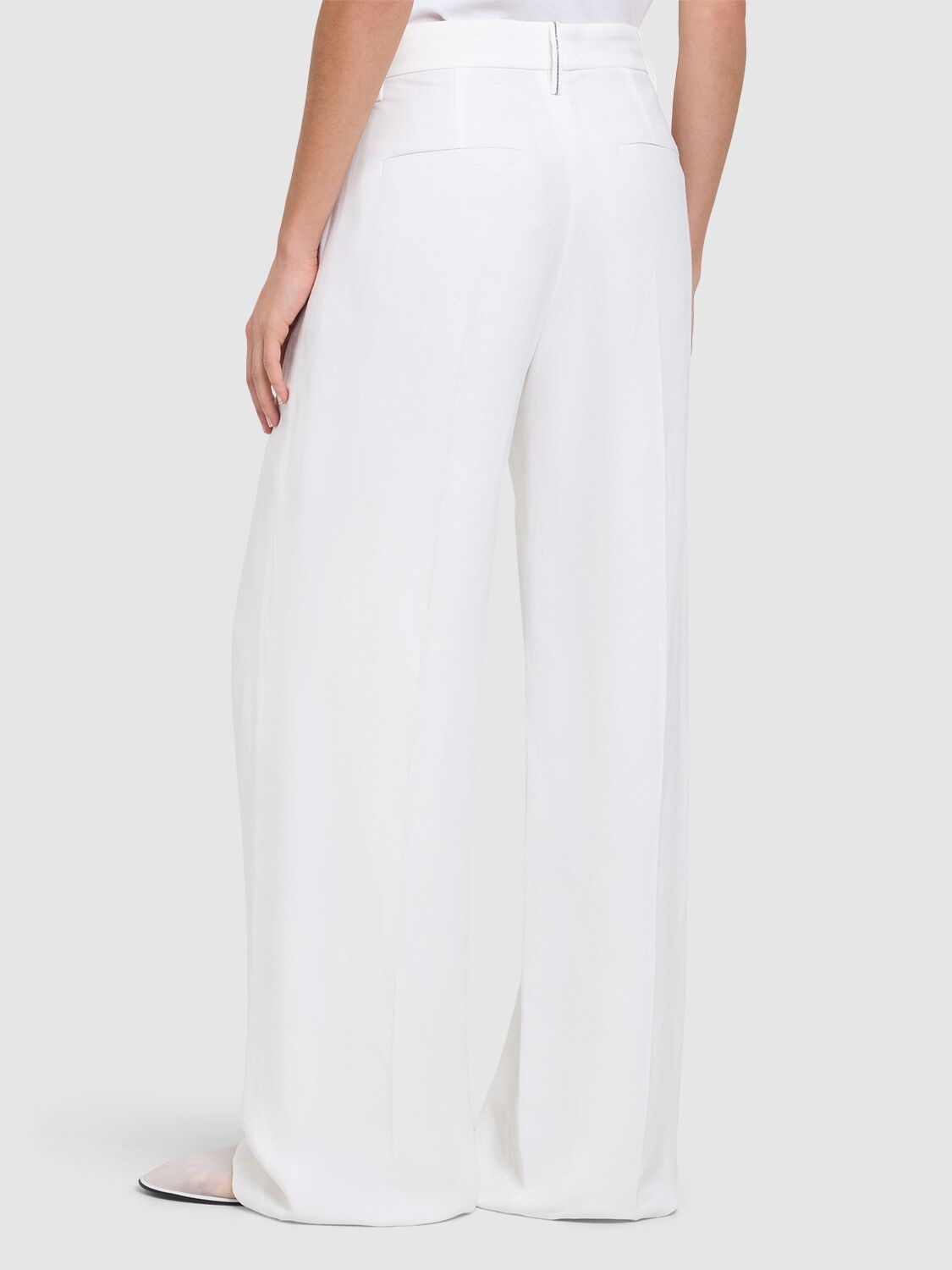 Brunello Cucinelli Fluid Linen Blend Twill Wide Pants In White