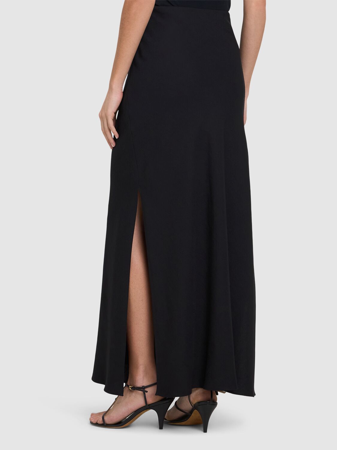 Brunello Cucinelli Long Linen Blend Skirt With High Waist In Black
