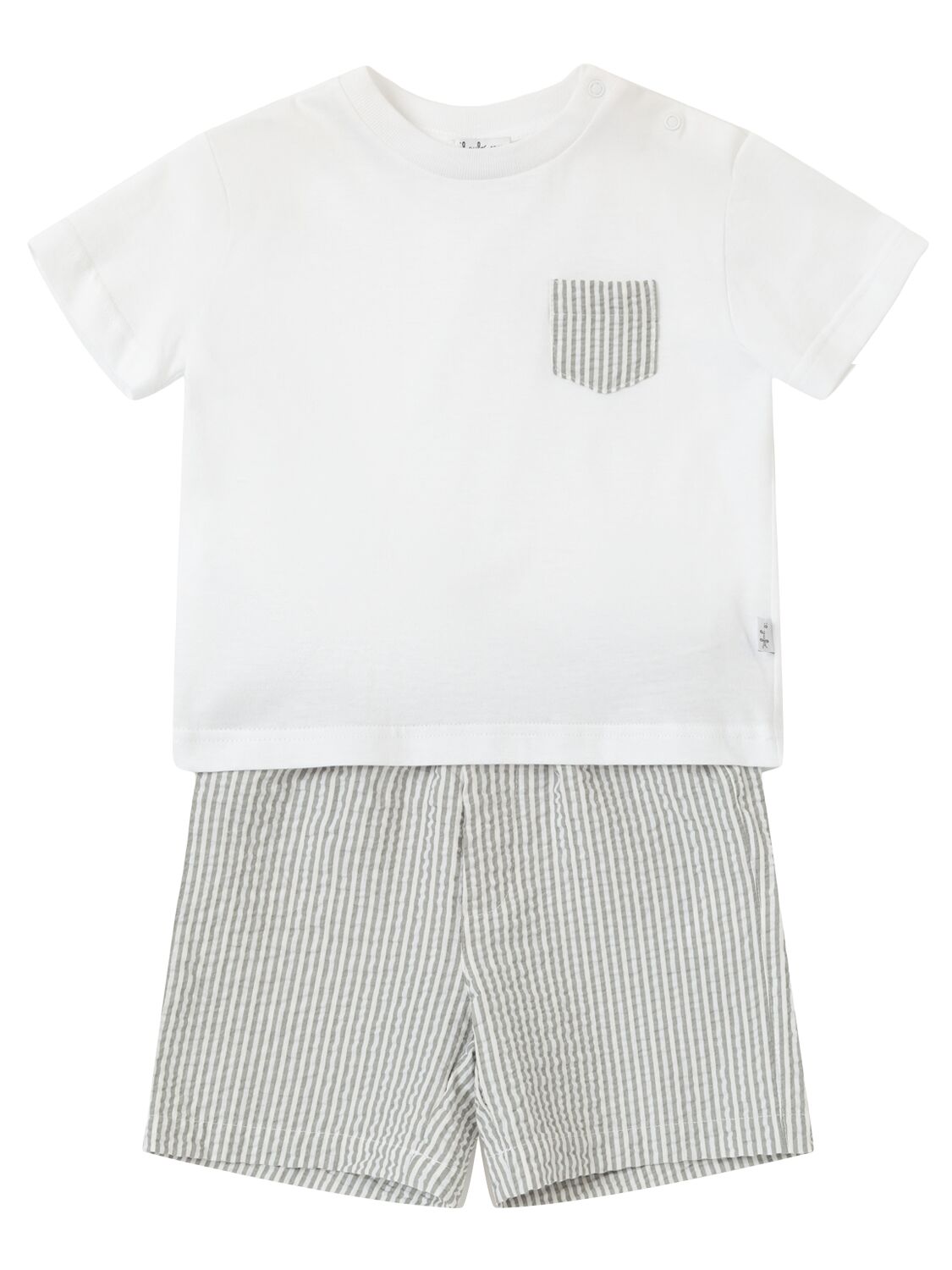 Il Gufo Cotton T-shirt & Seersucker Shorts In White/grey