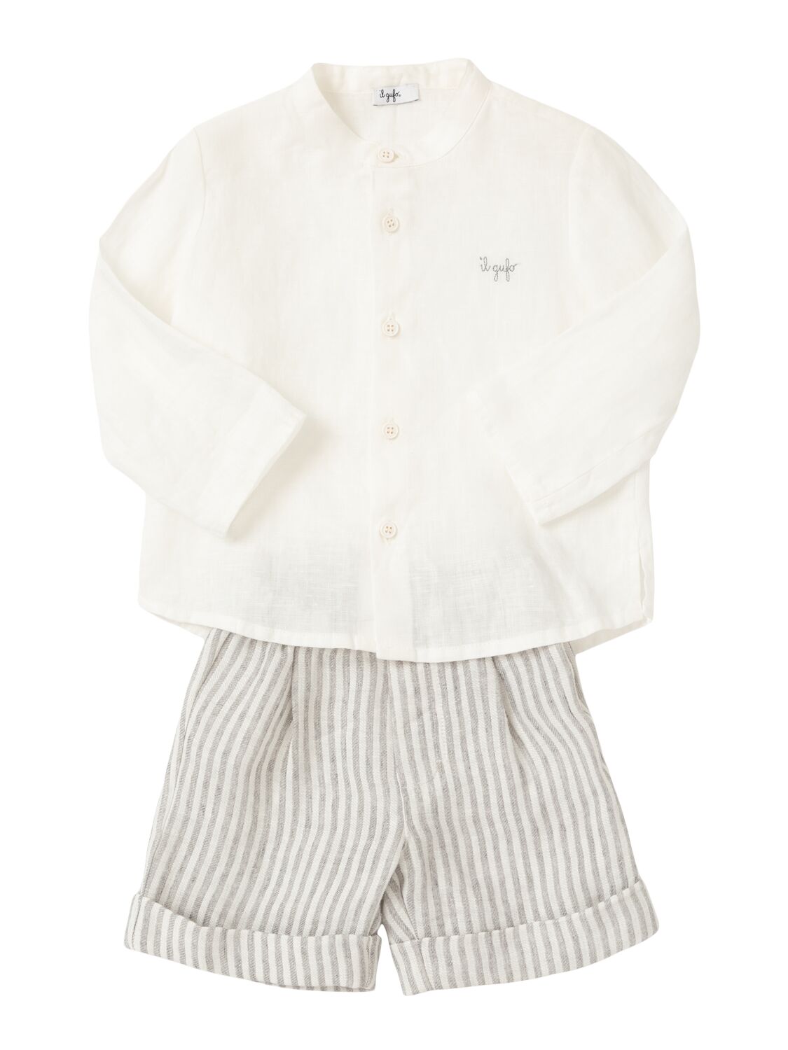 Il Gufo Linen Shirt & Shorts In White/grey