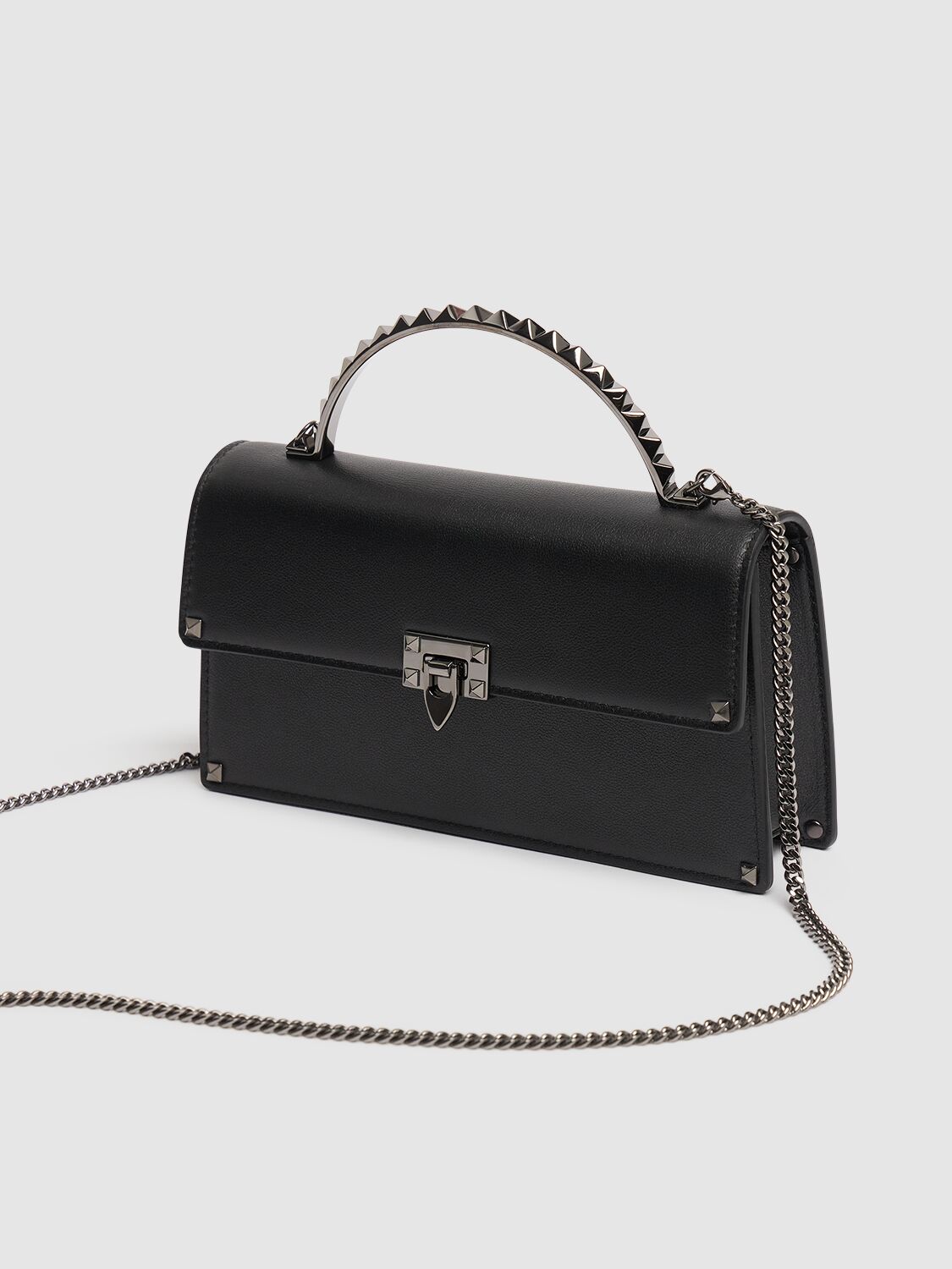 Valentino Mini Rockstud Leather Top Handle Bag In Black