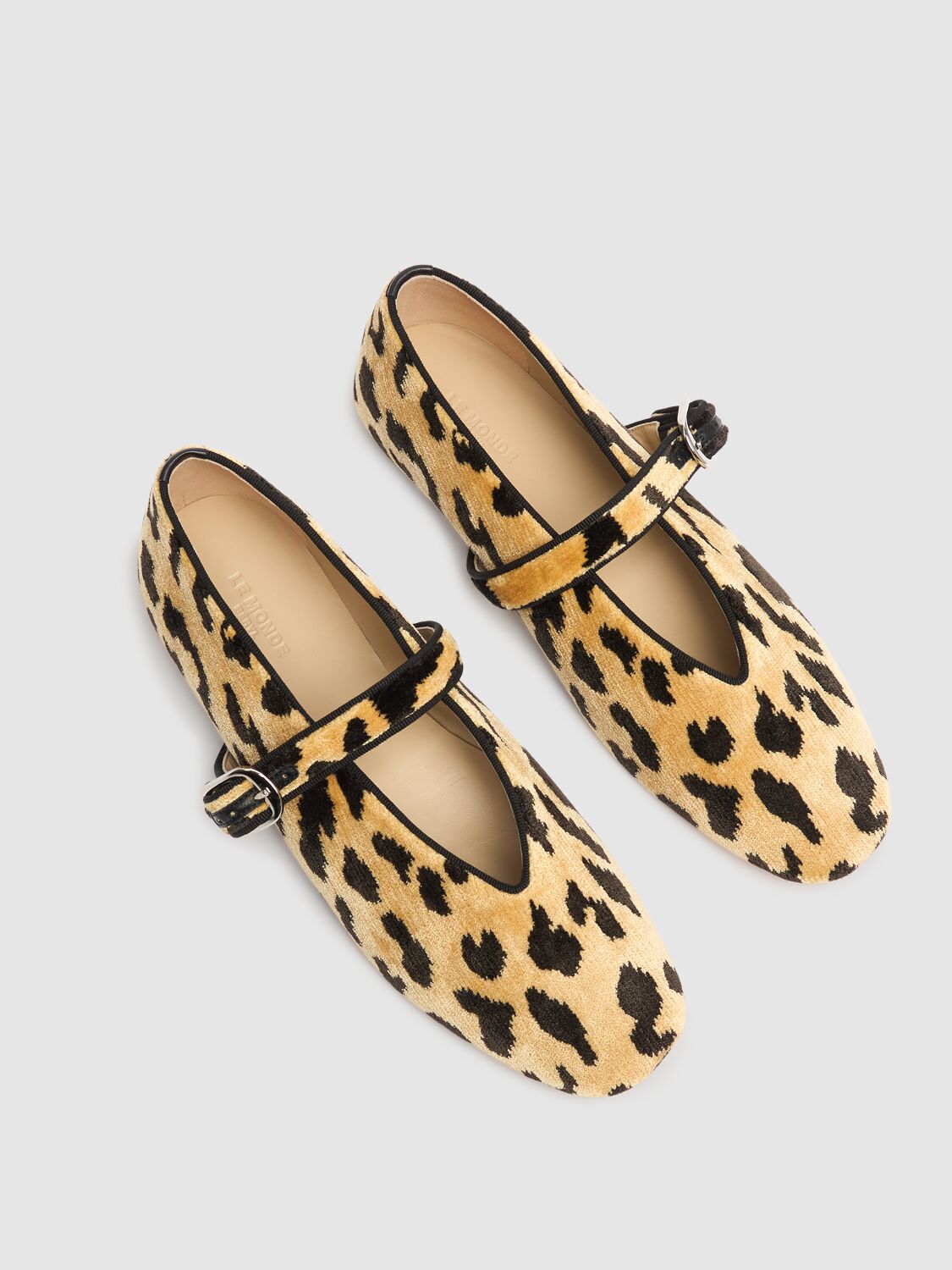 Shop Le Monde Beryl 10mm Stella Velvet Mary Jane Flats In Leopard
