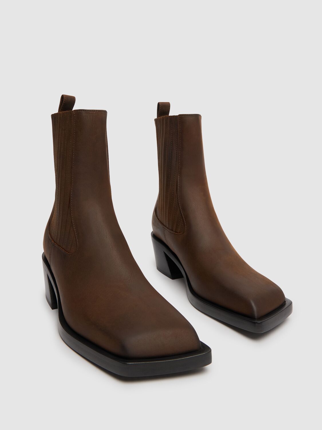 Amina Muaddi Chelsea Boot With Block Heel And Square Toe In Brown