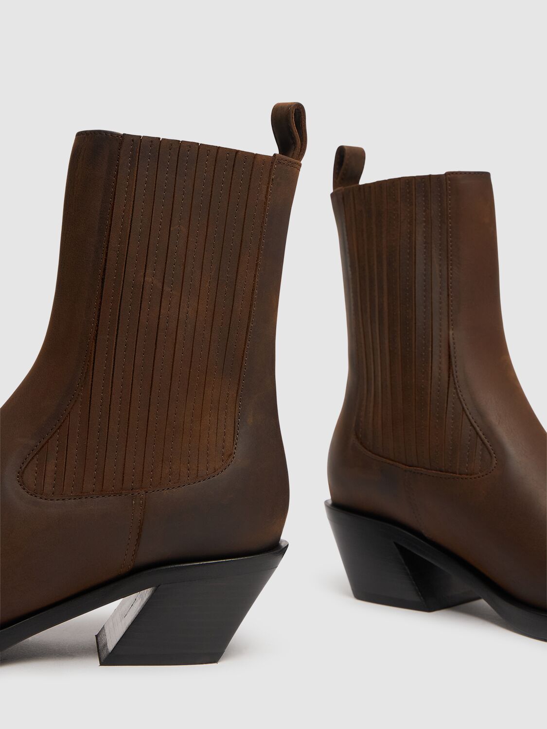 Amina Muaddi Chelsea Boot With Block Heel And Square Toe In Brown