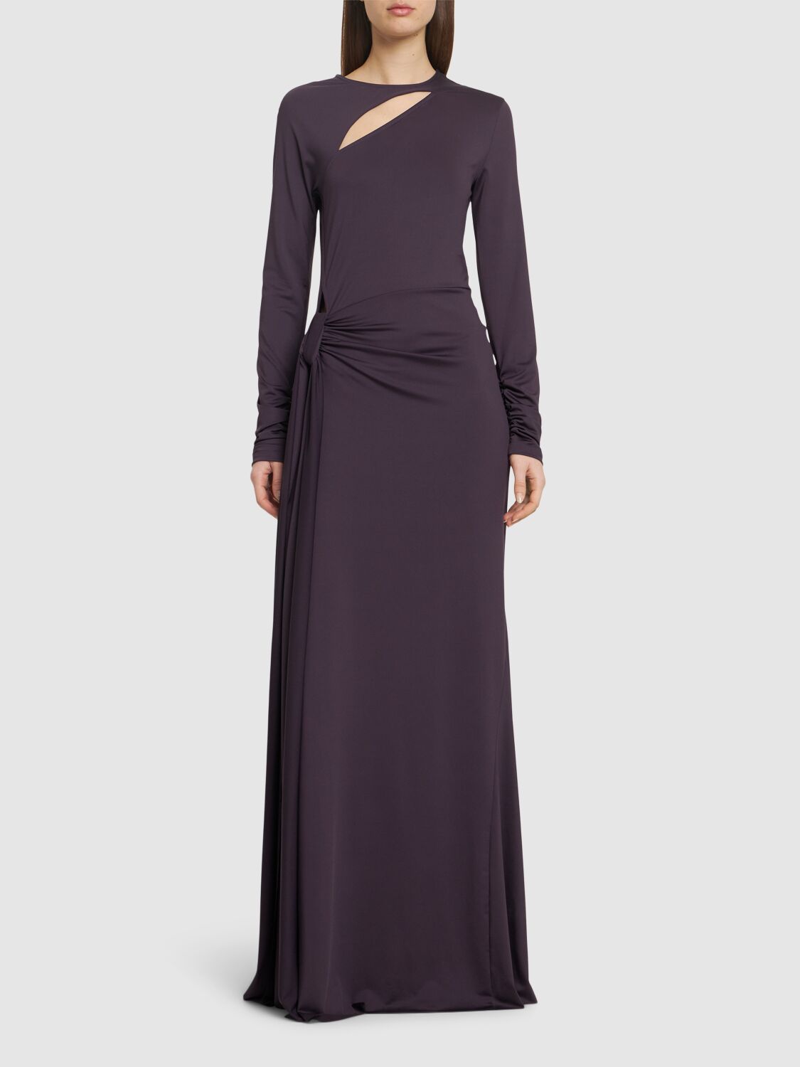 Victoria Beckham Tie-front Cut-out Gown In Burgundy
