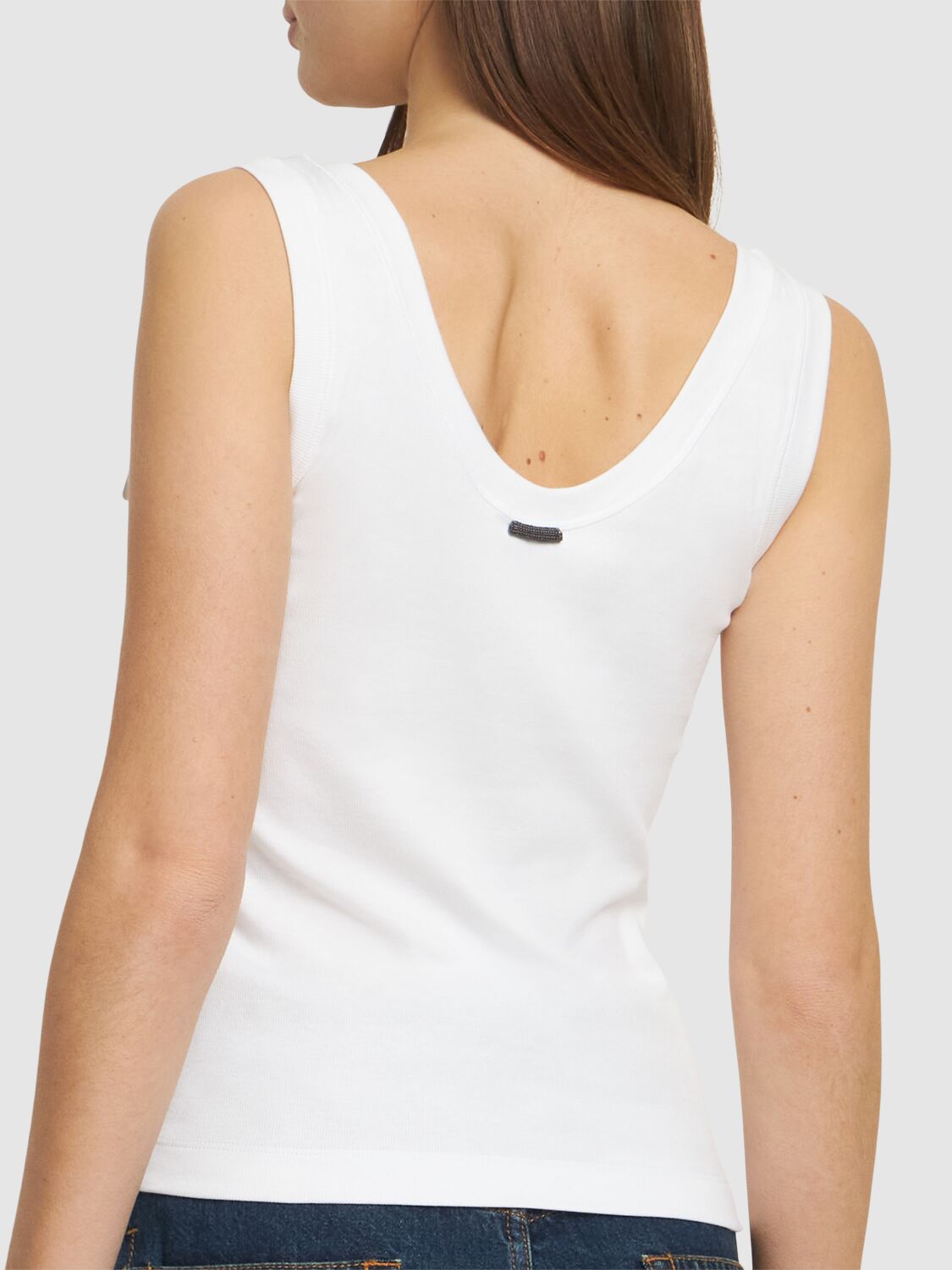 Brunello Cucinelli Ribbed Jersey Tank Top In White