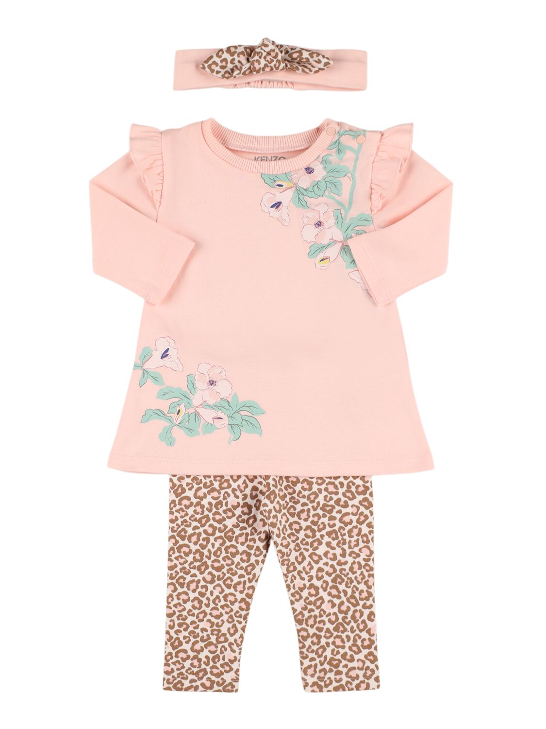Kenzo Cotton Blend Dress, Leggings & Headband In Pink