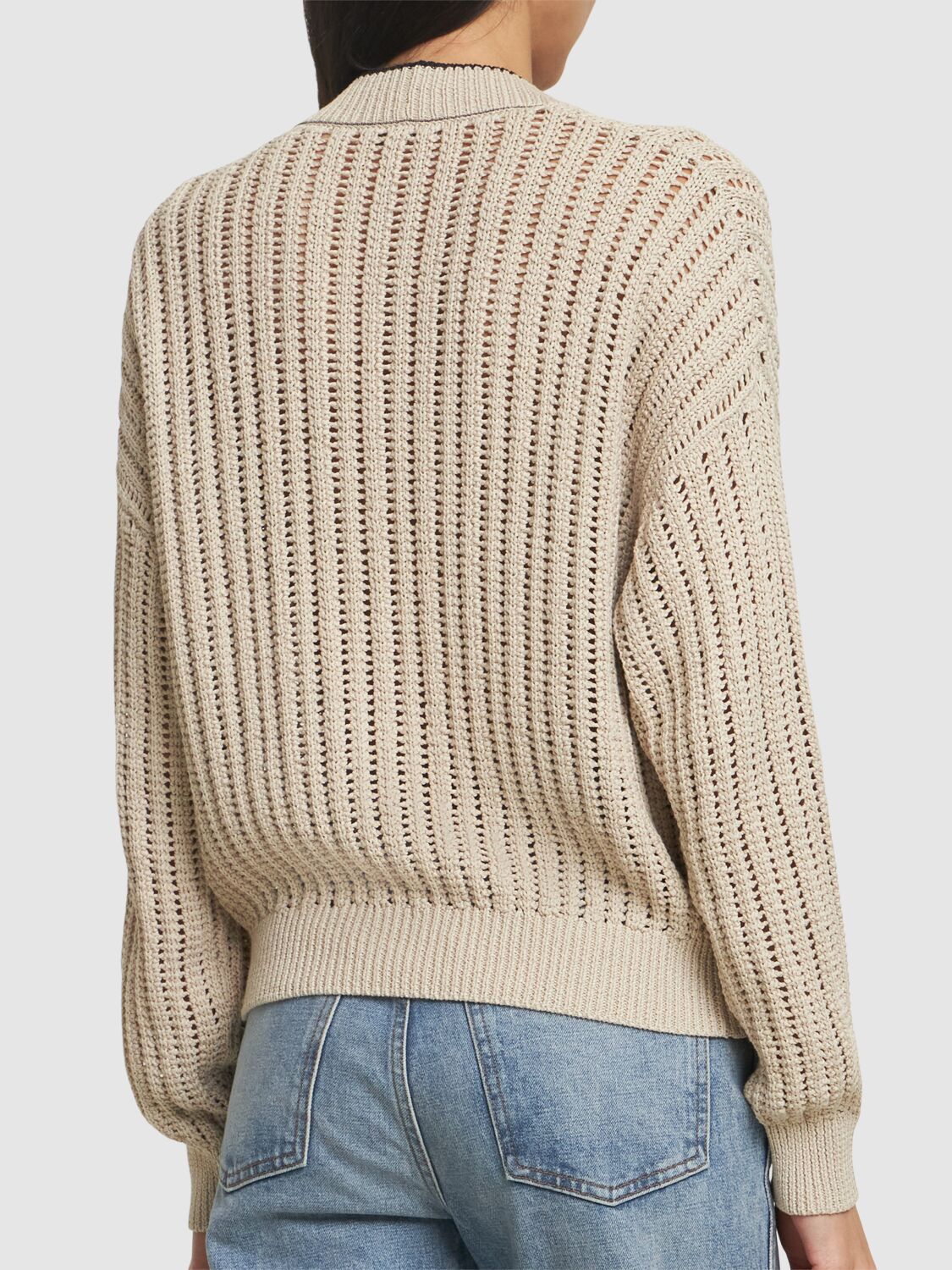 Brunello Cucinelli Plunging V-neck Sweater With Sequin Embellishments In Beige