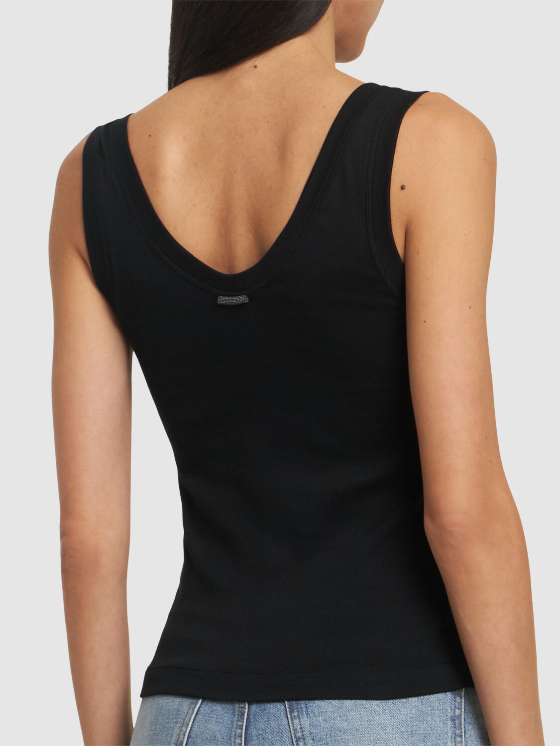 Brunello Cucinelli Ribbed Jersey Tank Top In Black