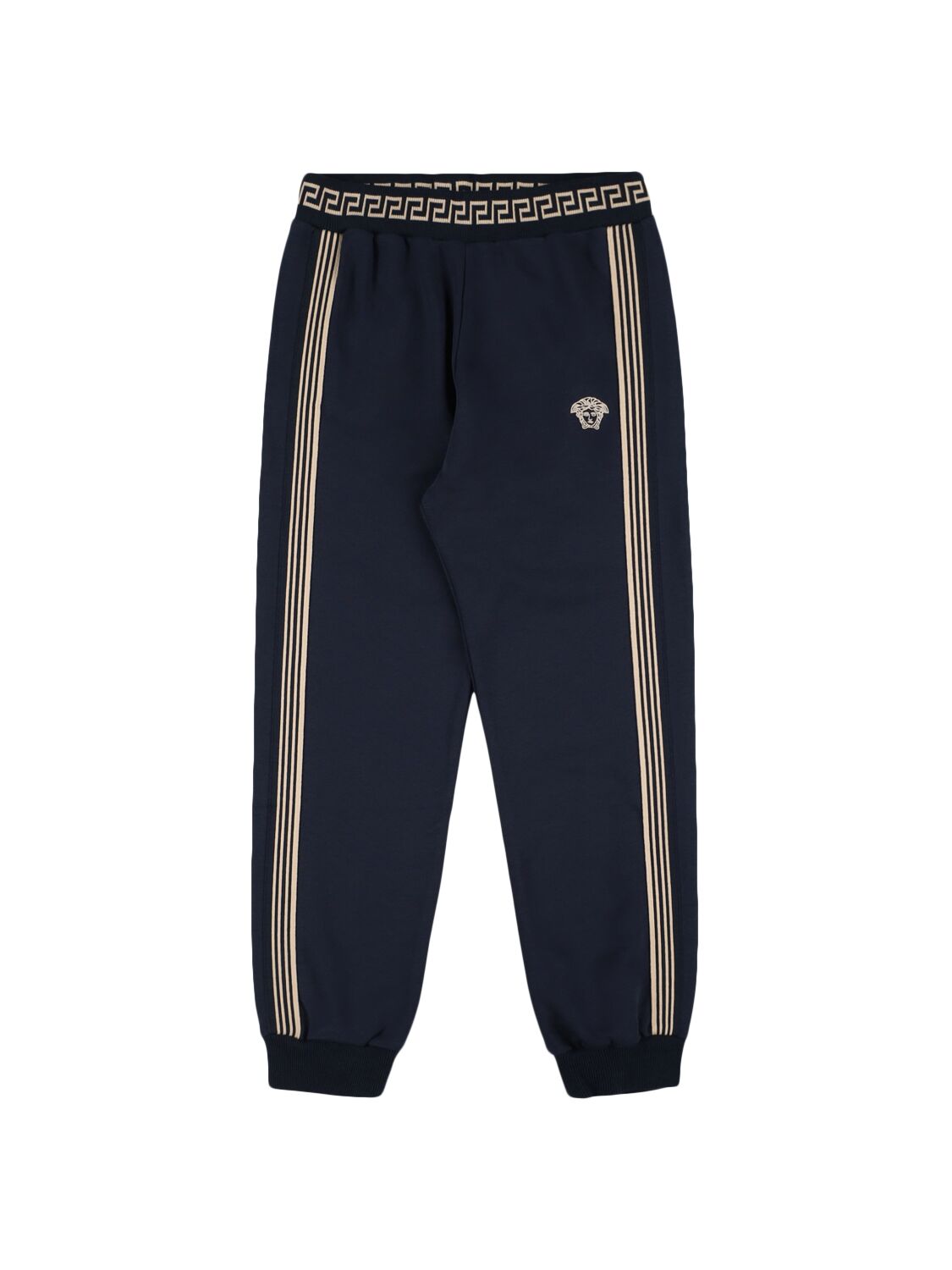 Versace Embroidered Cotton Sweatpants In Navy
