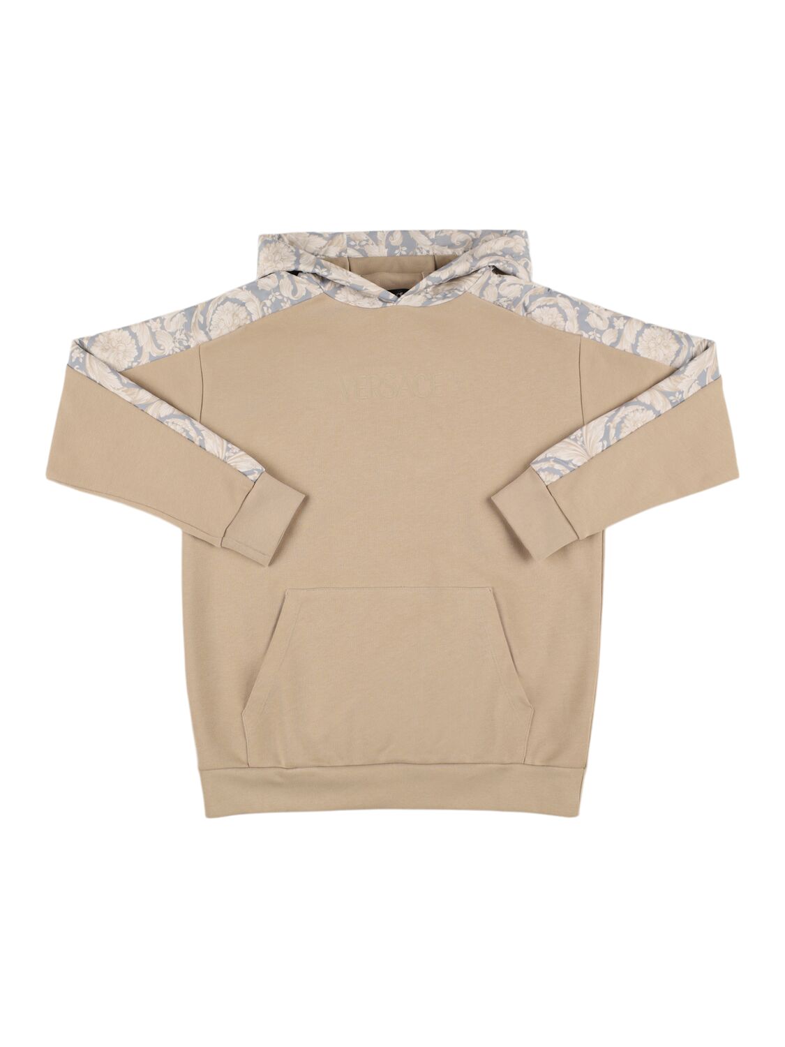 Versace Printed Cotton Sweatshirt Hoodie In Beige