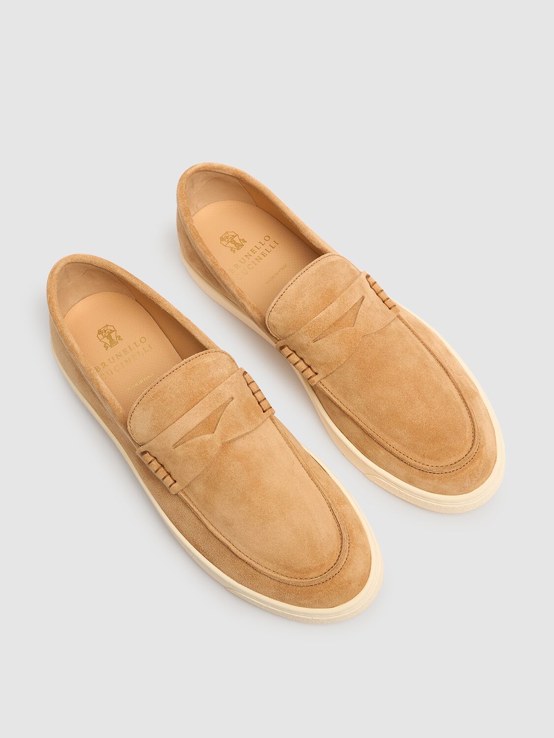Brunello Cucinelli Men Camel Suede Loafer Sneakers In Brown