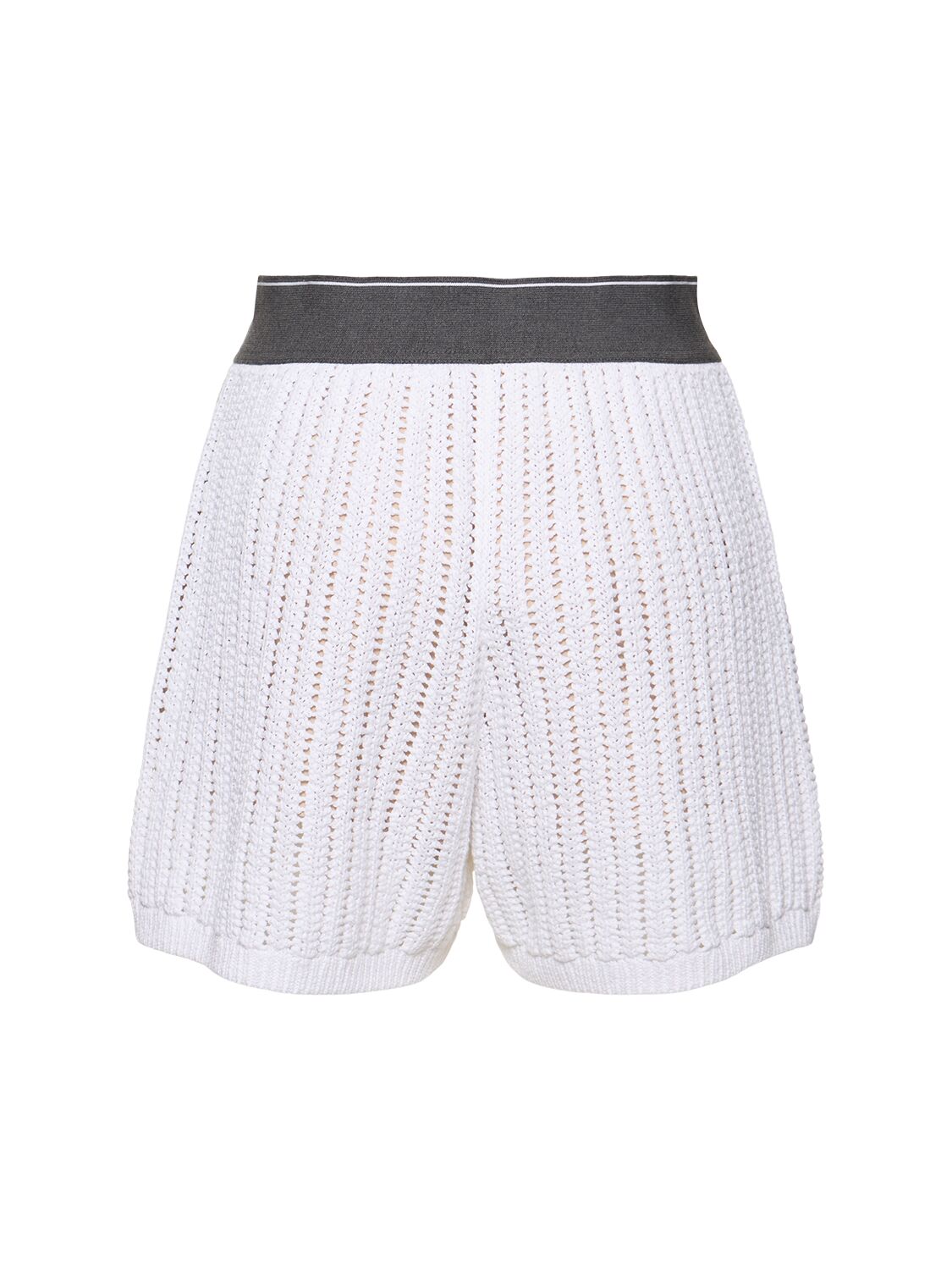 Brunello Cucinelli Openwork Cotton Bermuda Shorts In White